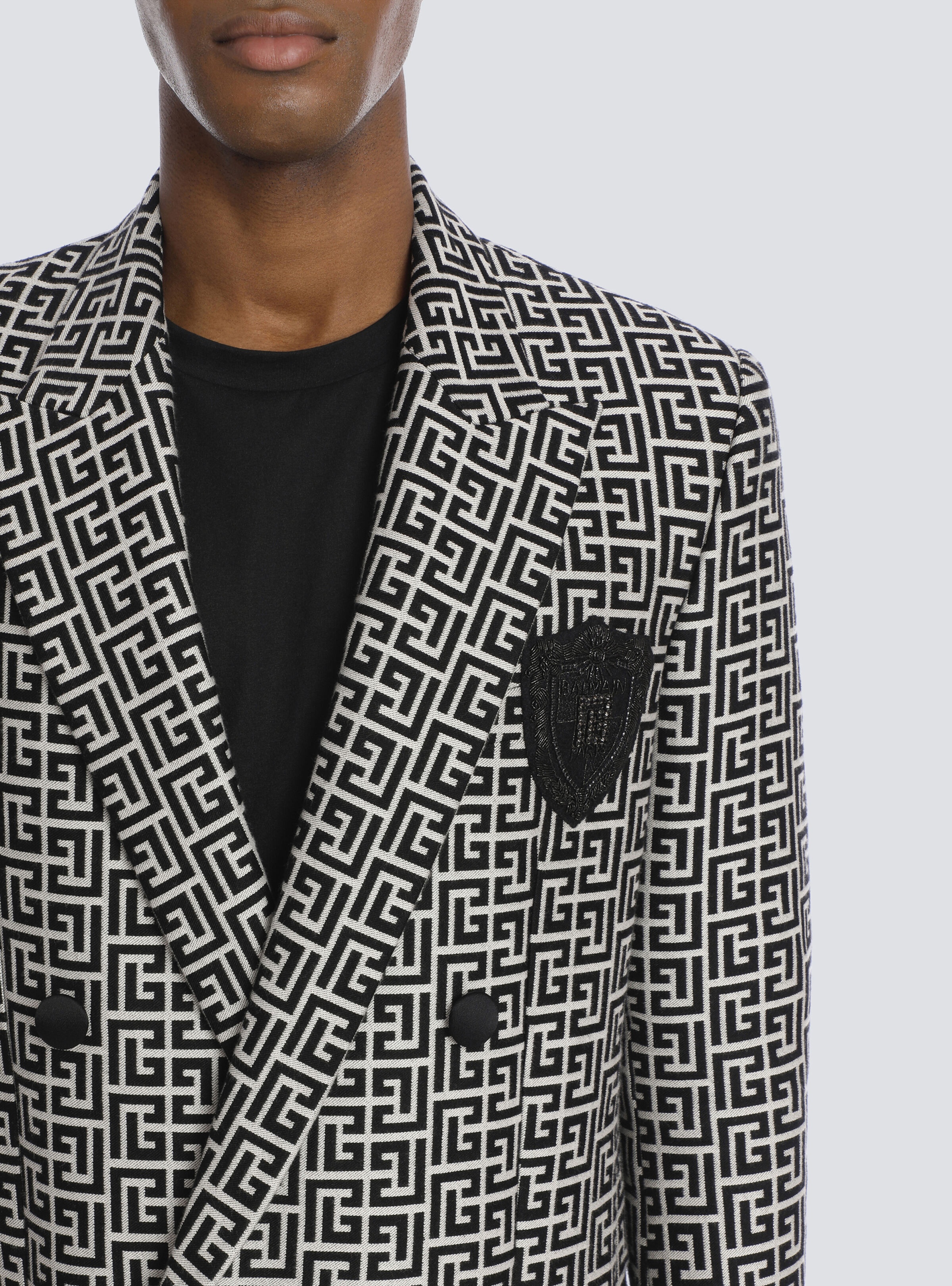 Double-breasted bicolor jacquard blazer - 7