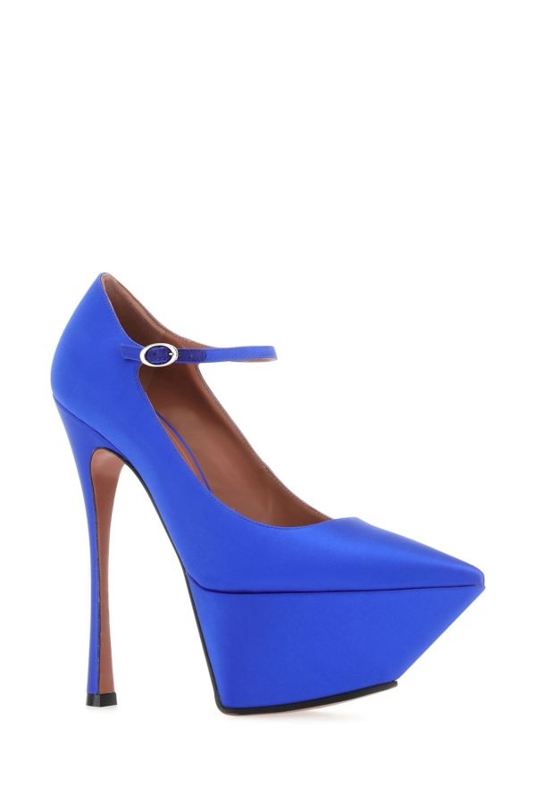 Amina Muaddi Woman Electric Blue Satin Yigit Pumps - 2