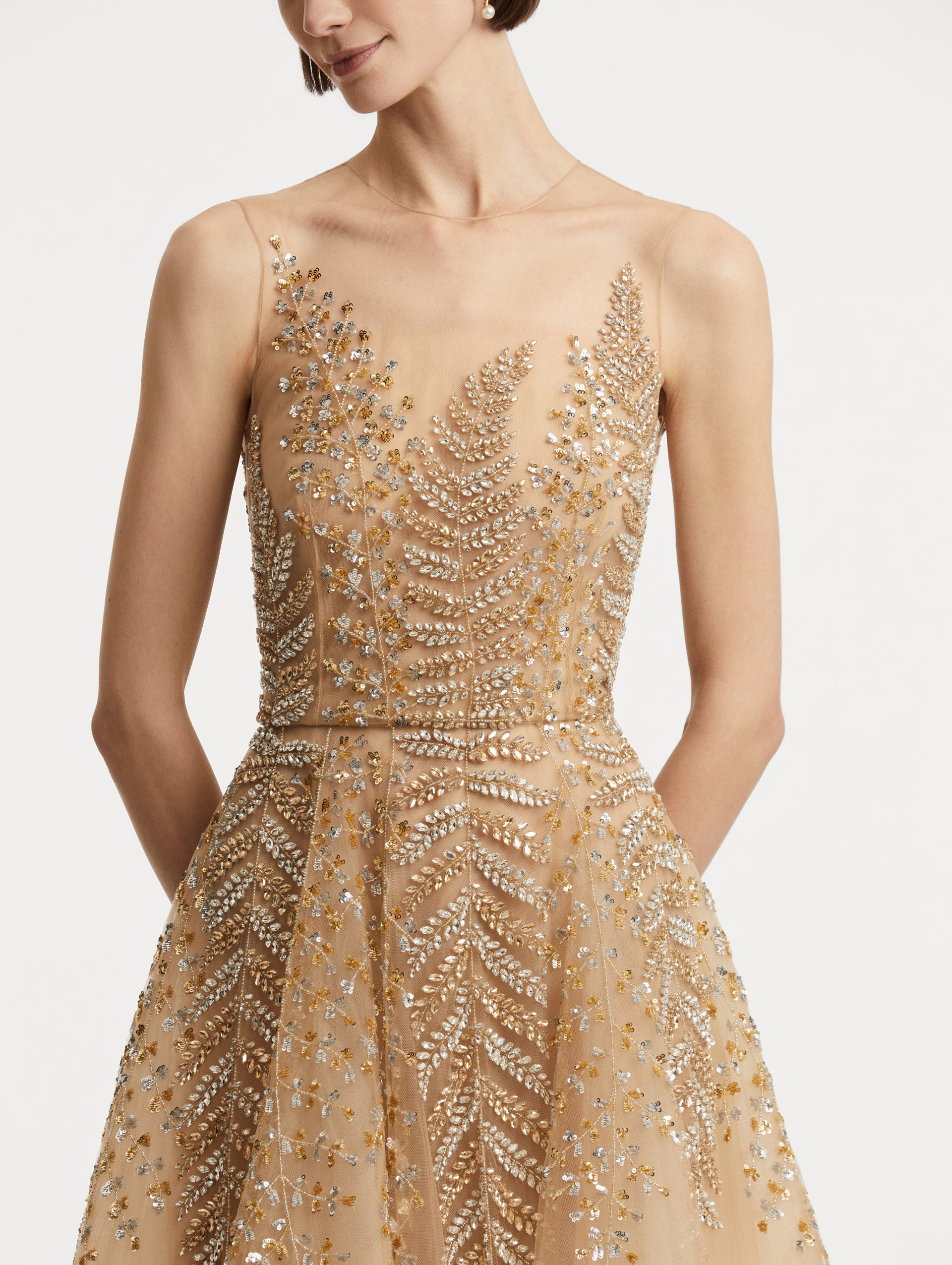 FERN EMBROIDERED ILLUSION COCKTAIL DRESS - 5
