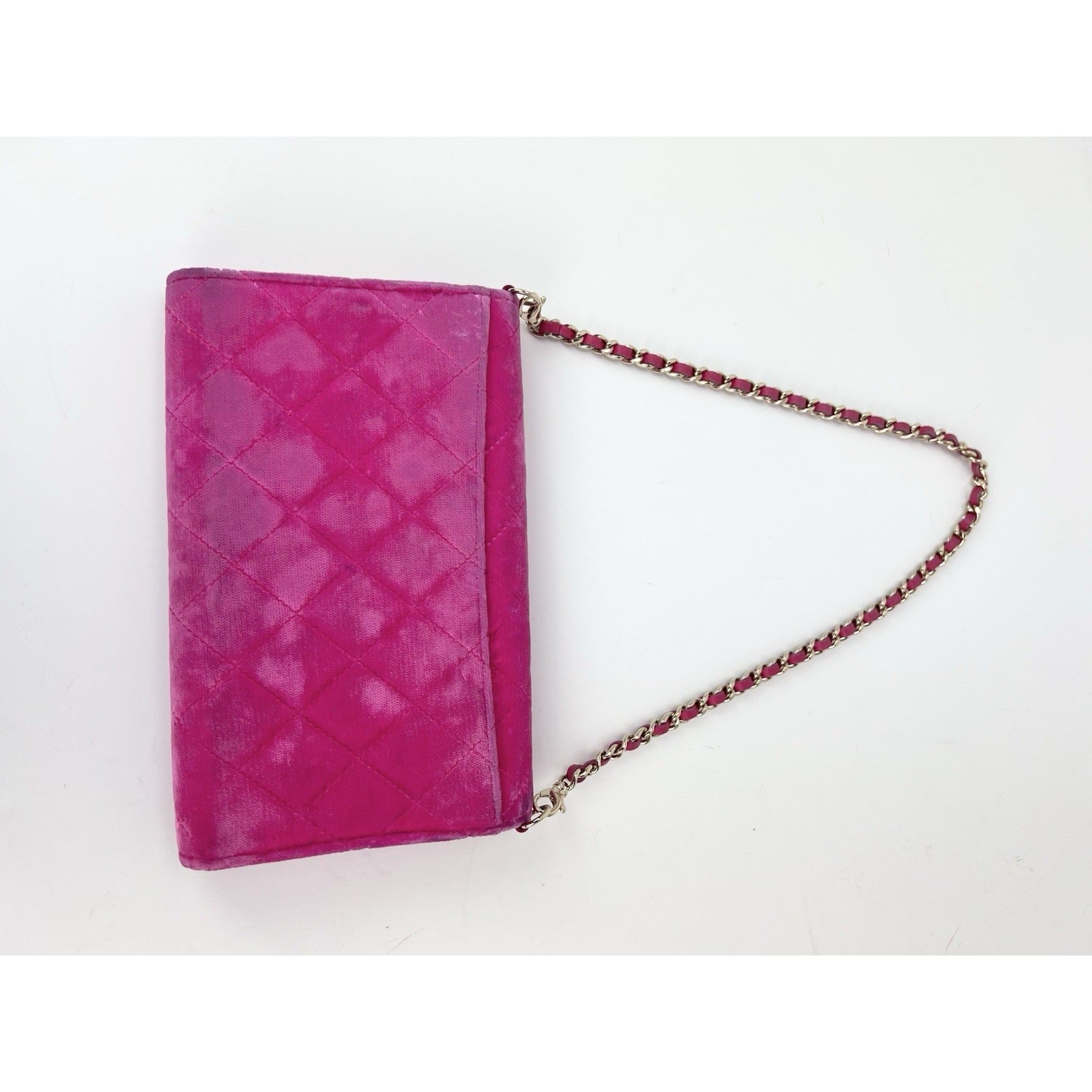 Chanel Velvet Quilted Timeless Fuchsia Wallet on a Chain Clutch Bag - 4