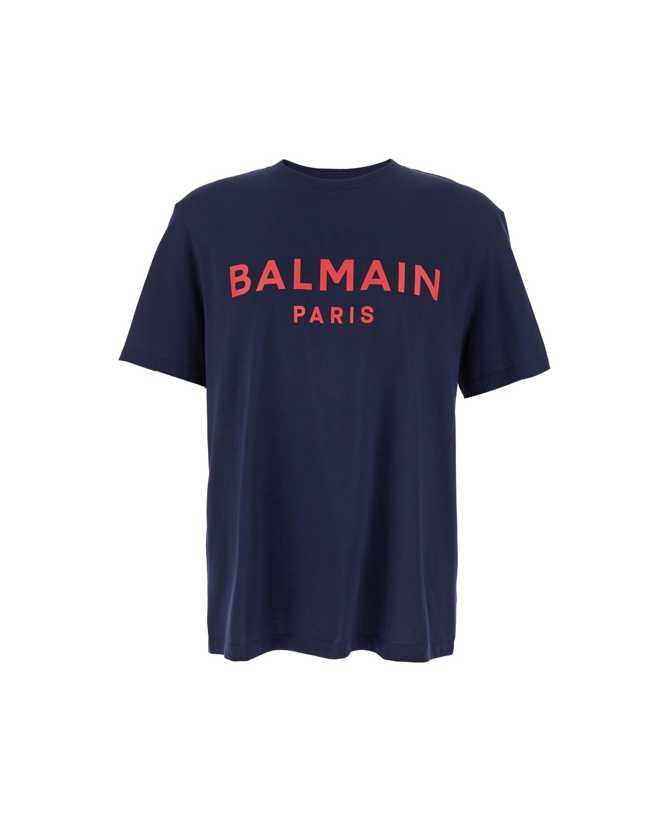 Blue Crewneck T-shirt With Logo Lettering Print On The Front In Cotton Man - 1