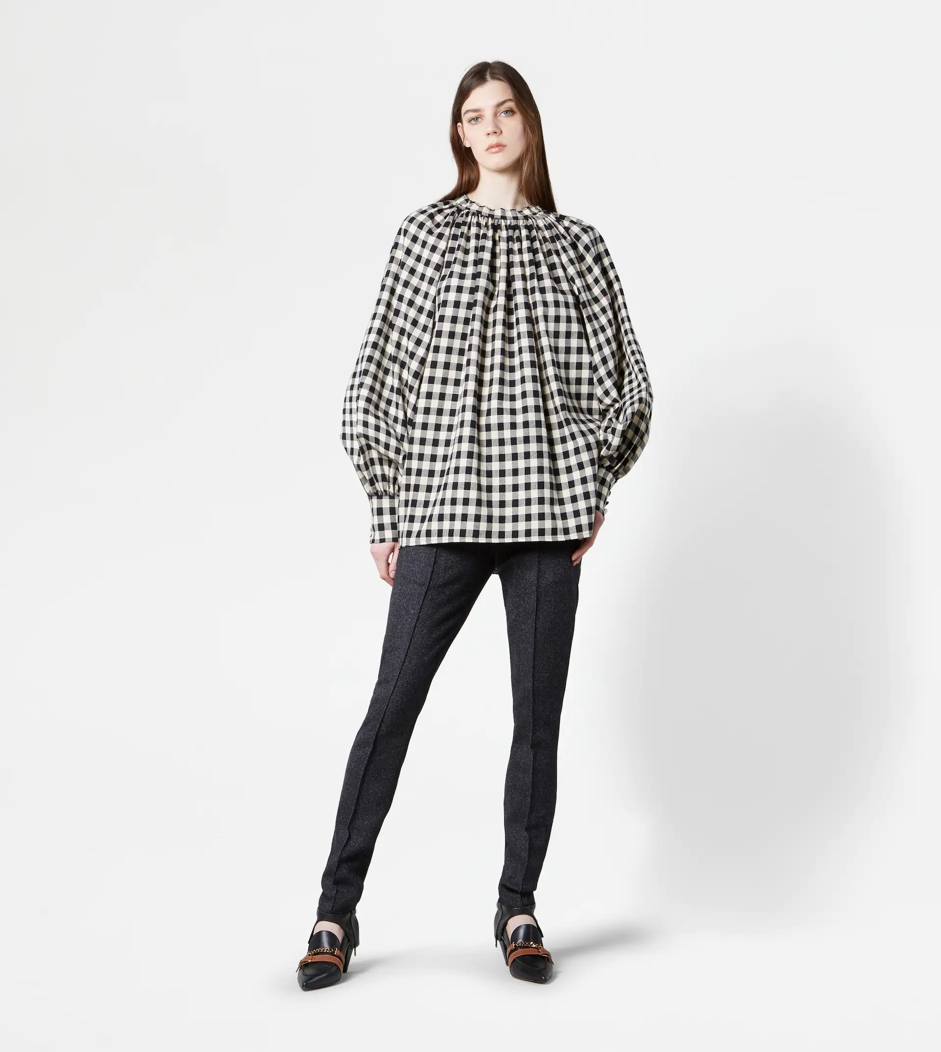 FLANNEL BLOUSE - BLACK, WHITE - 2