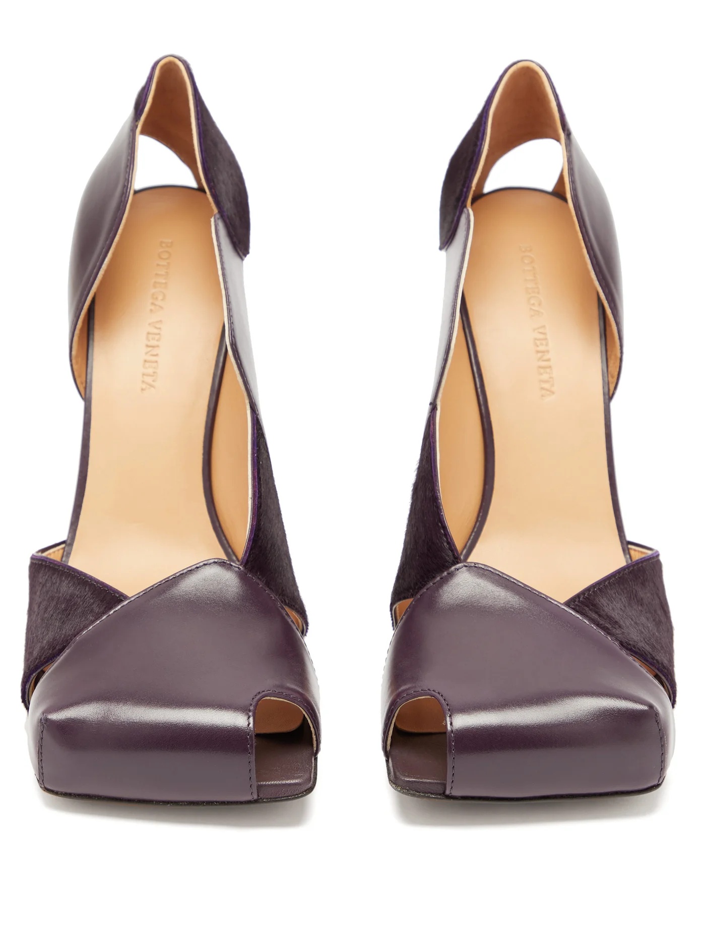 Square-toe leather and calf-hair pumps - 5