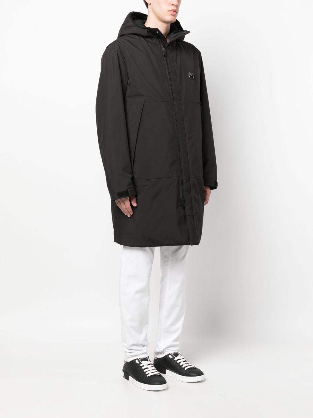 logo-plaque hooded coat - 3