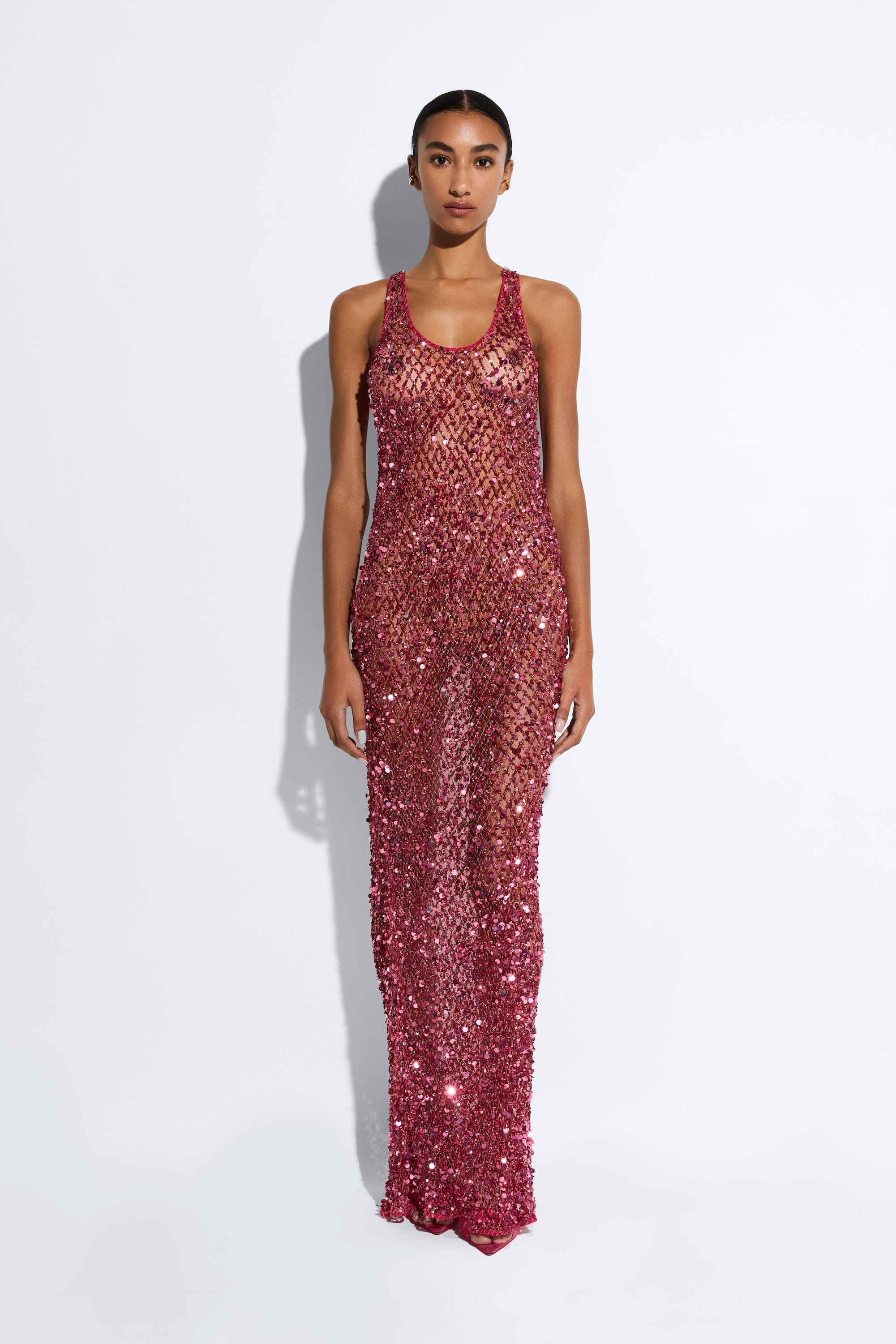 Net Mesh Sequin Tank Gown - 2