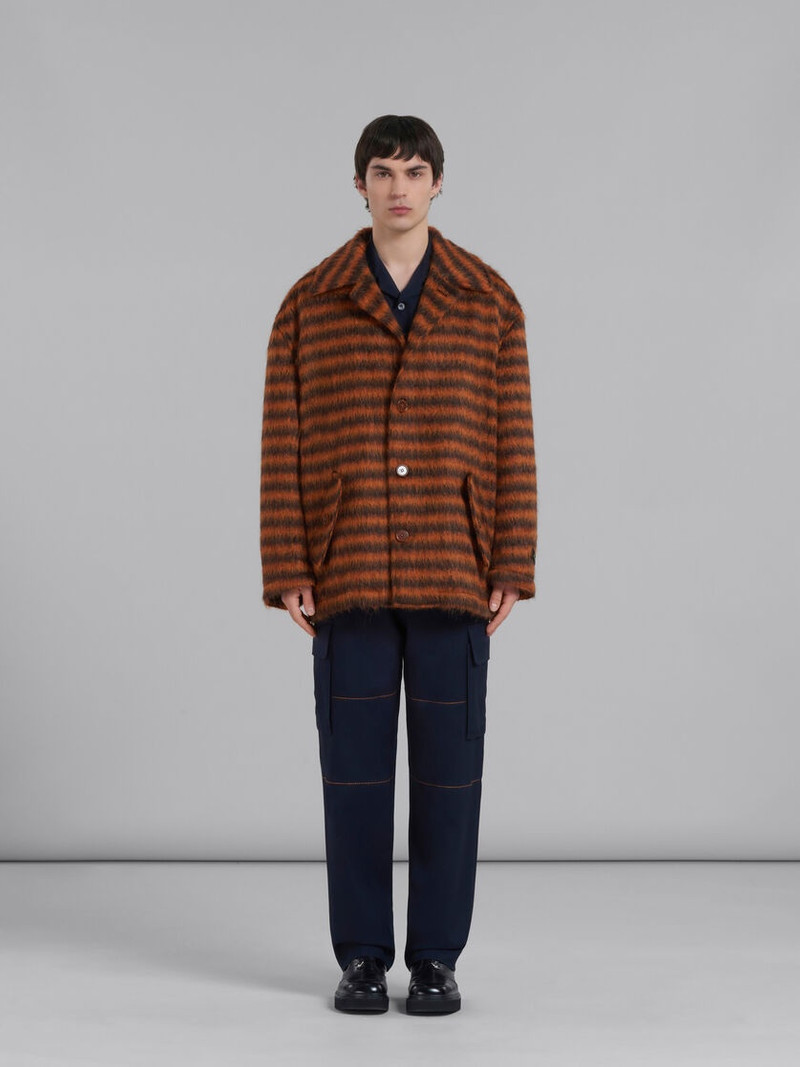 Marni ORANGE STRIPED MOHAIR CABAN COAT outlook