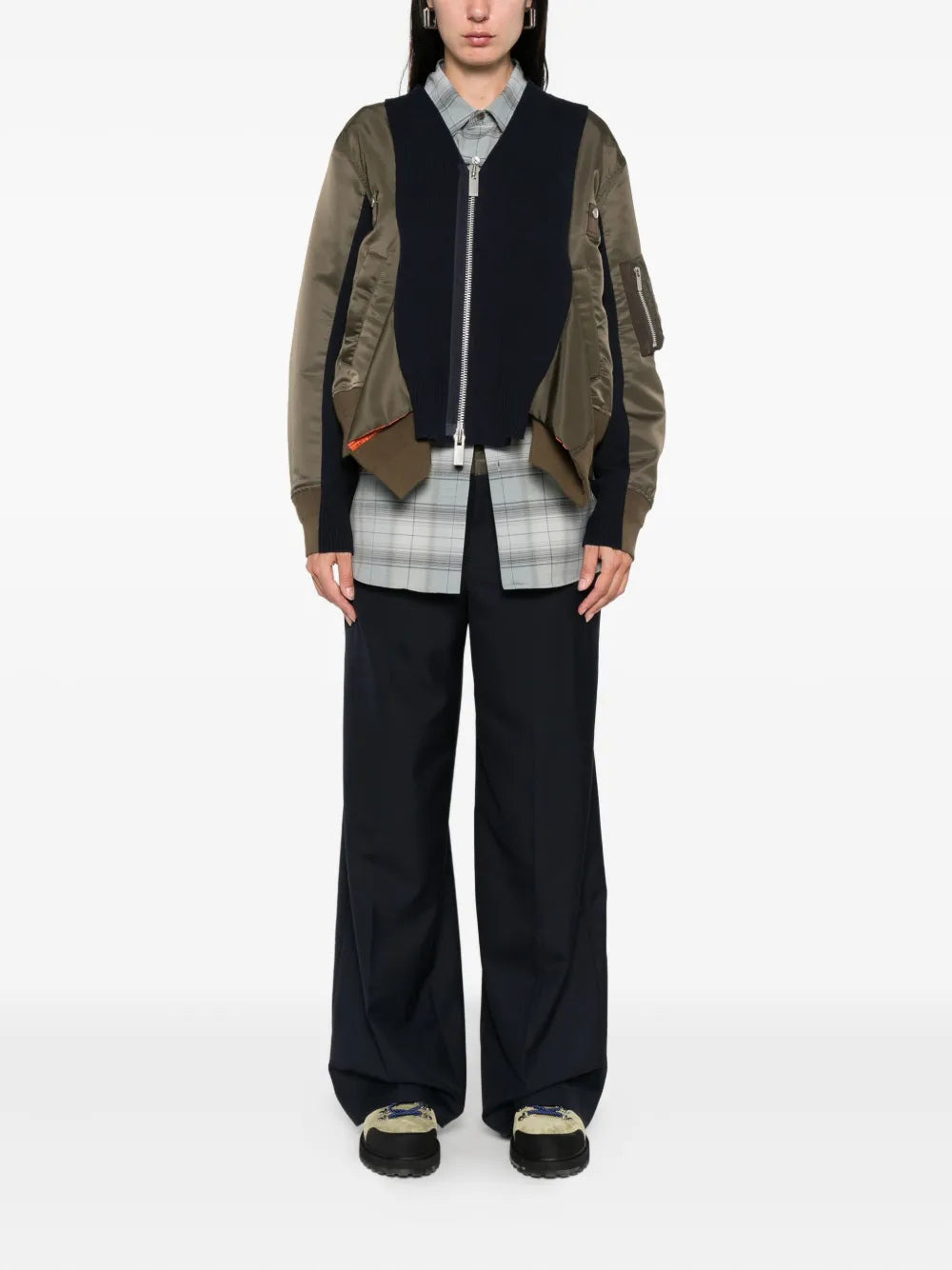 Nylon Twill X Knit Cardigan - 2