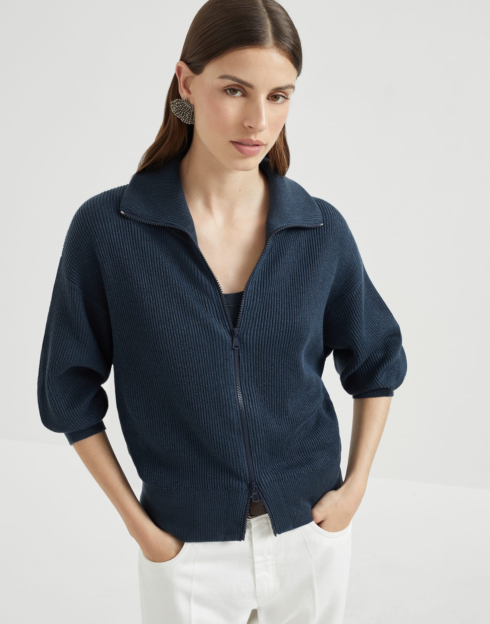 Sparkling cotton vanisé English rib cardigan - 4