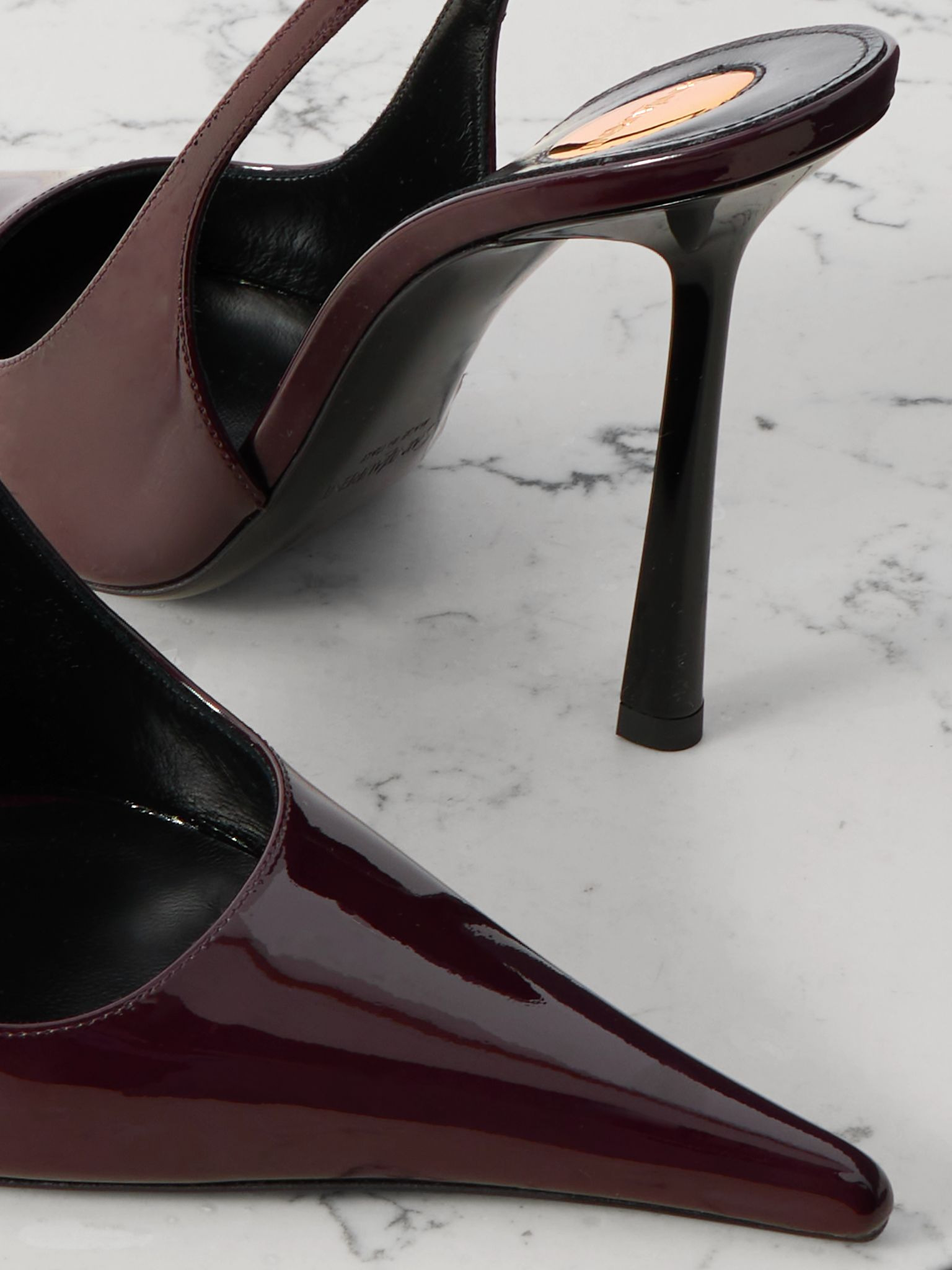 Vendôme glossed-leather slingback pumps Burgundy - 4