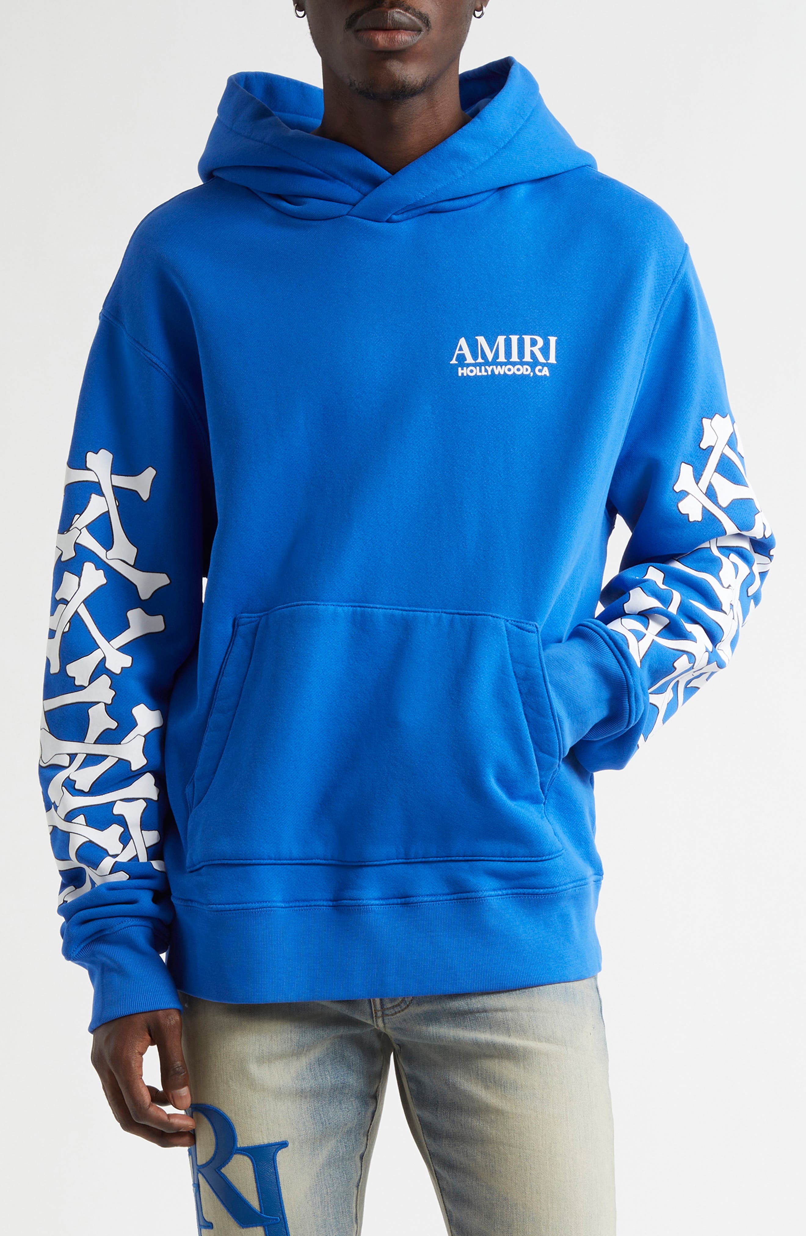 AMIRI Bones Stacked Graphic Hoodie in Blue at Nordstrom - 1