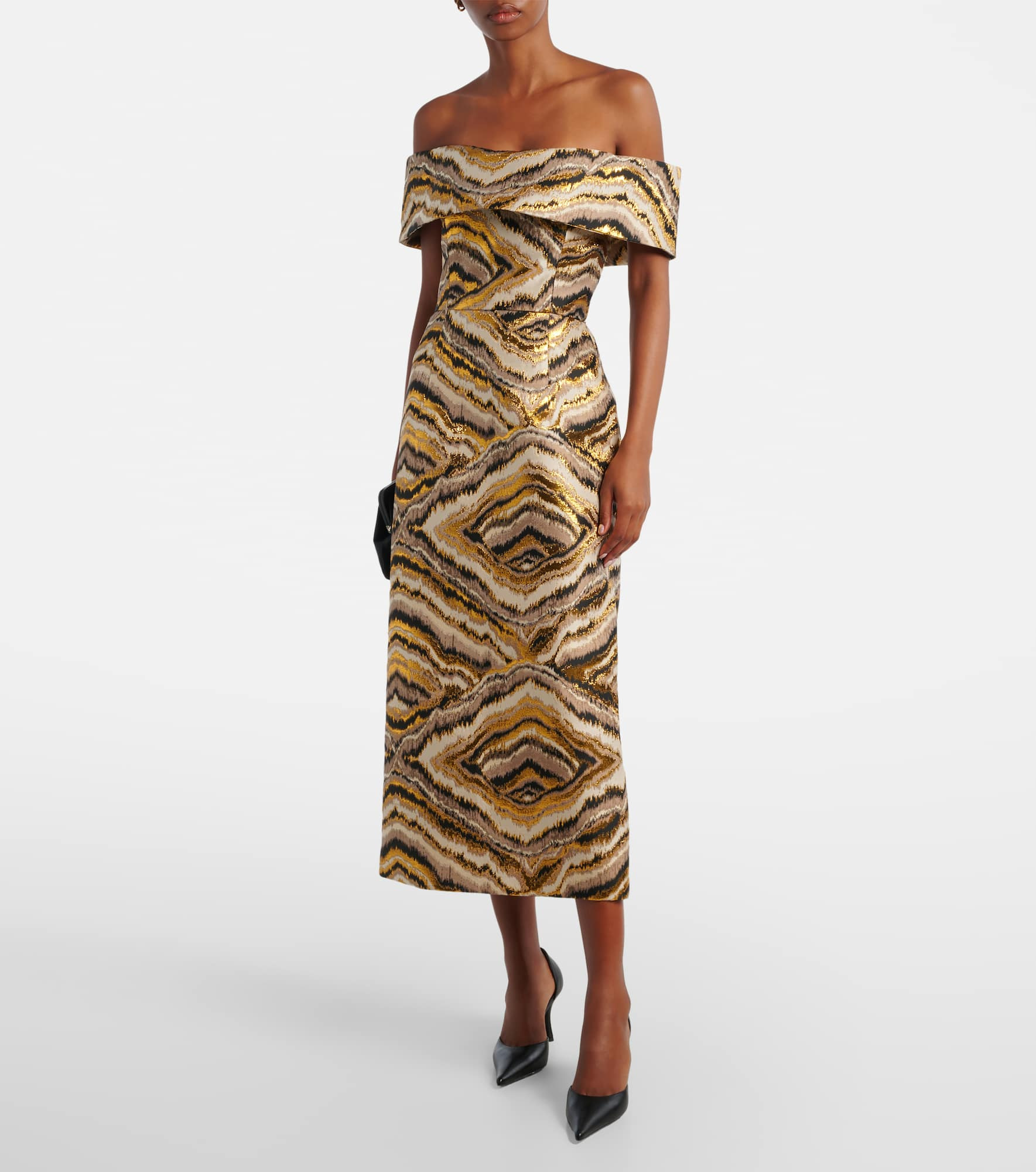 Gloria off-shoulder jacquard midi dress - 2