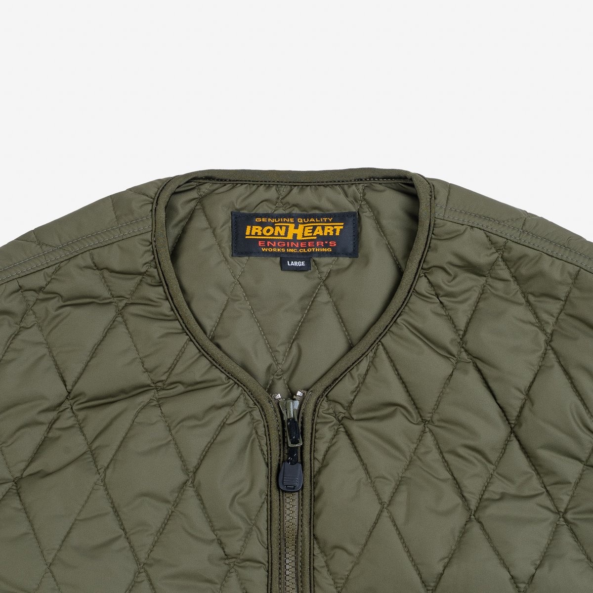 IHJ-118-OLV Collarless Lightweight Quilted Jacket - Olive - 7