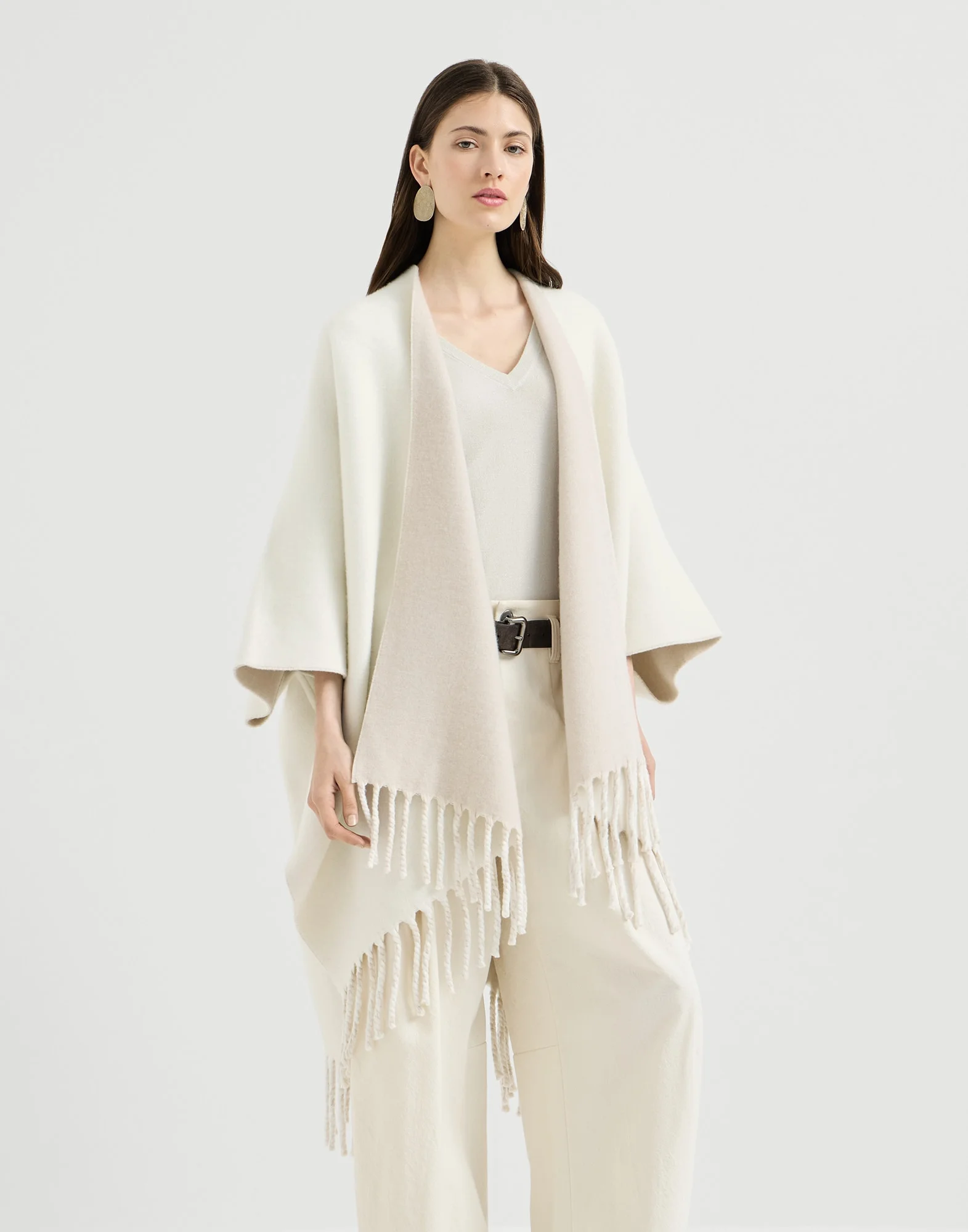 Wool and cashmere double knit reversible poncho - 1