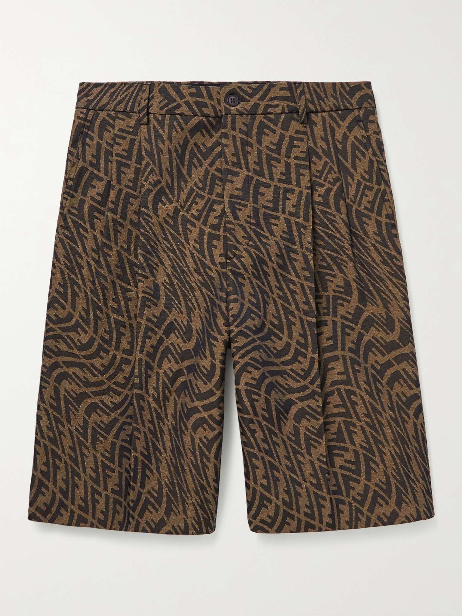 Pleated Logo-Jacquard Canvas Shorts - 1