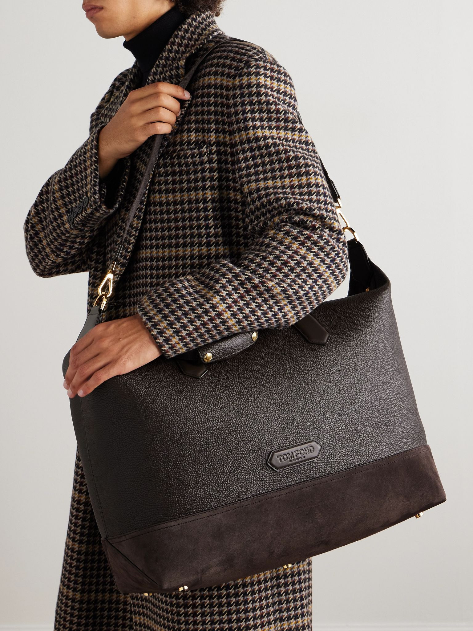 Suede-Trimmed Full-Grain Leather Weekend Bag Brown - 2