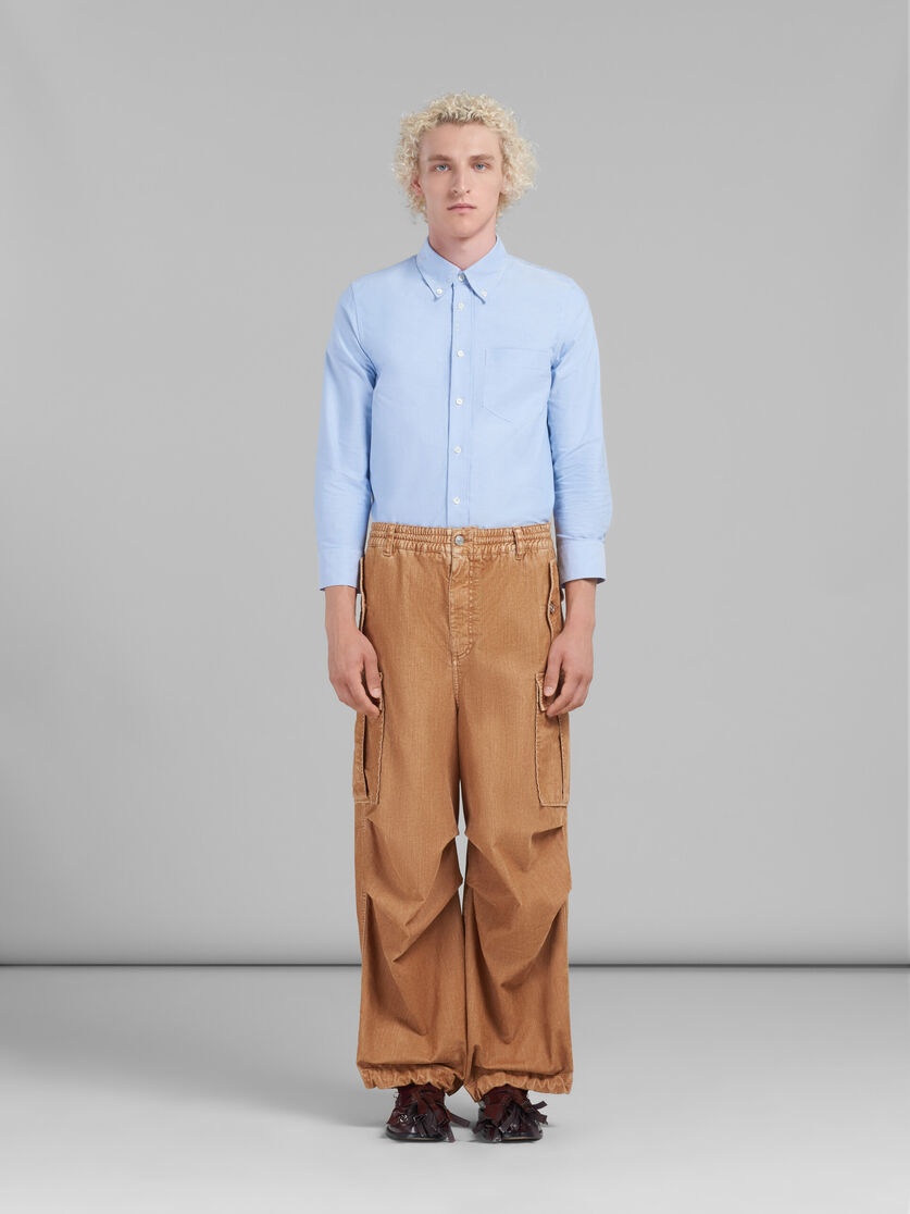 BEIGE FLOCKED DENIM CARGO PANTS - 2