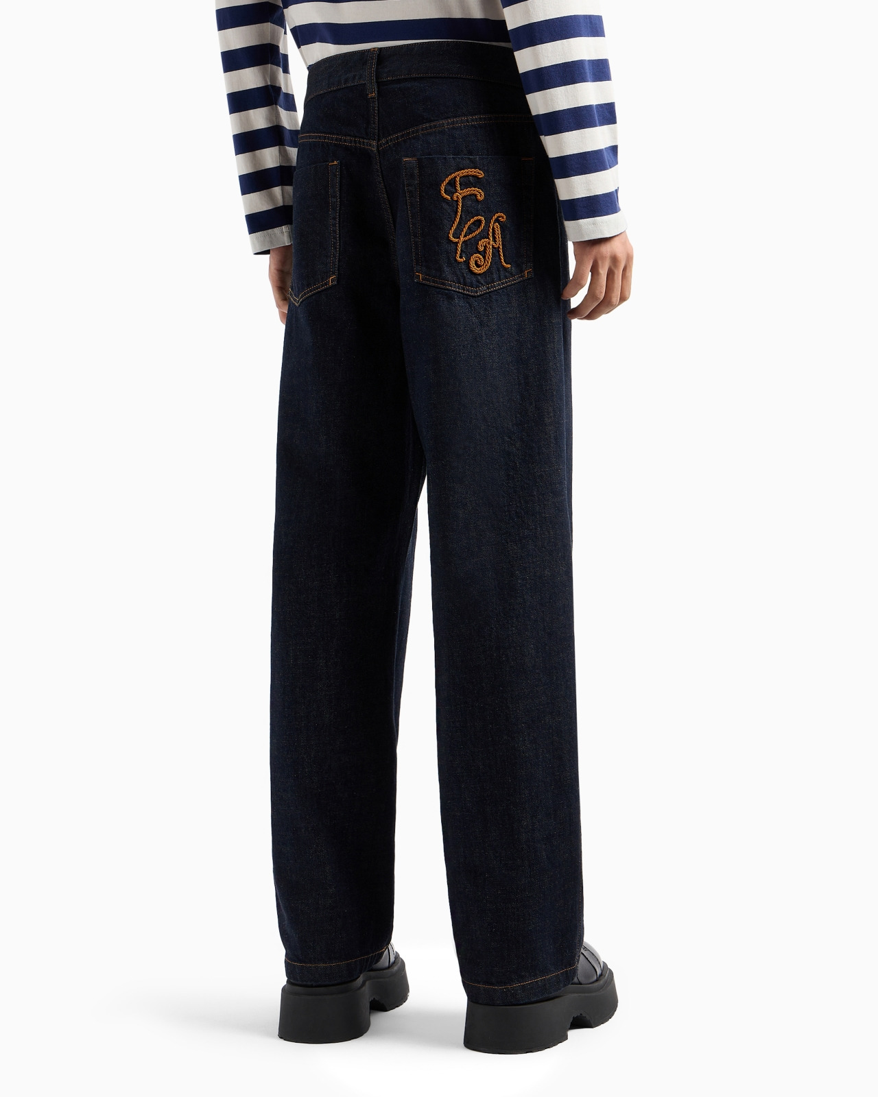 Dirty-effect denim jeans with EA embroidery - 3