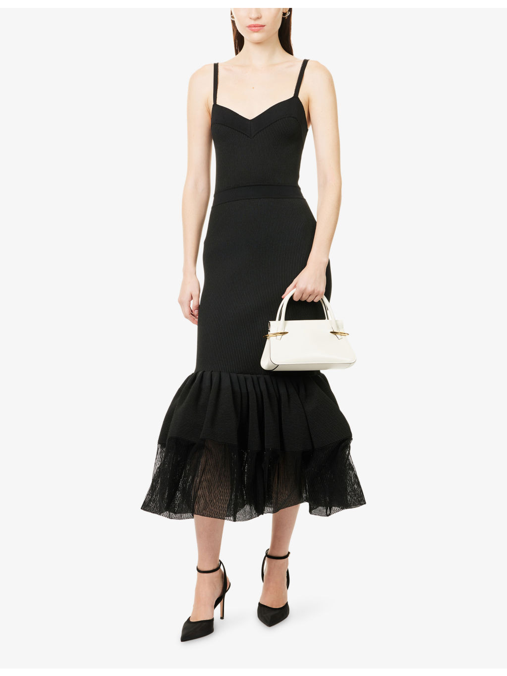 Ruffled Shoulder-Straps Knitted Maxi Dress - 2
