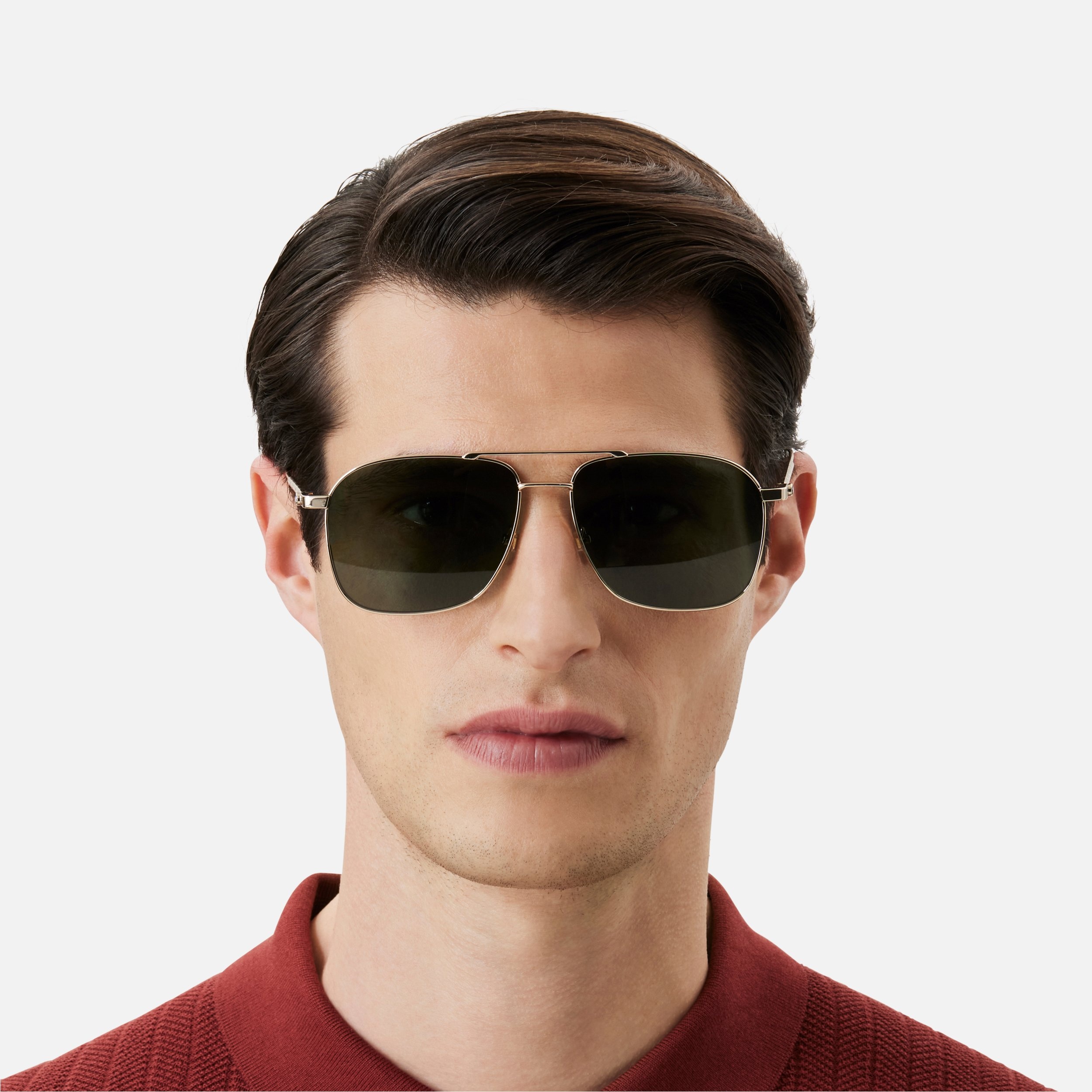 Rectangular Sunglasses with Gold-Colored Metal Frame - 3
