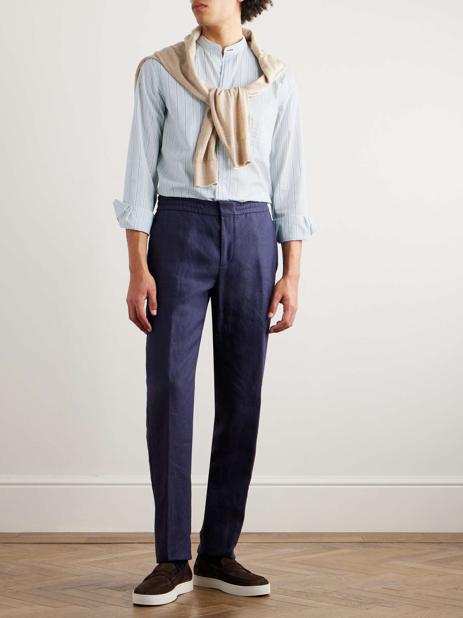 Grandad-Collar Striped Cotton-Poplin Shirt - 2