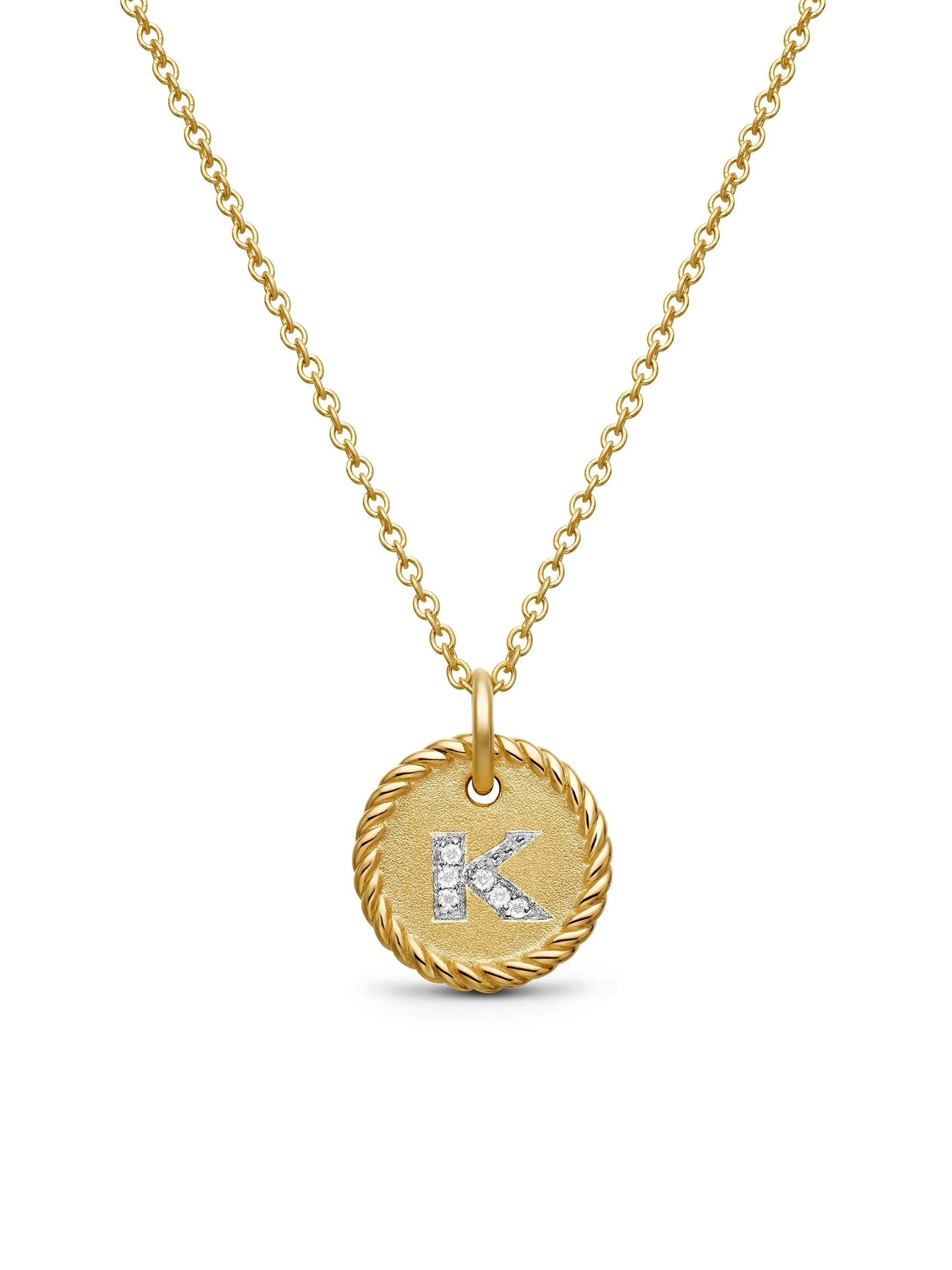 Women's Initial Charm Necklace in 18K Yellow Gold with Pavé Diamonds - Initial K - 1