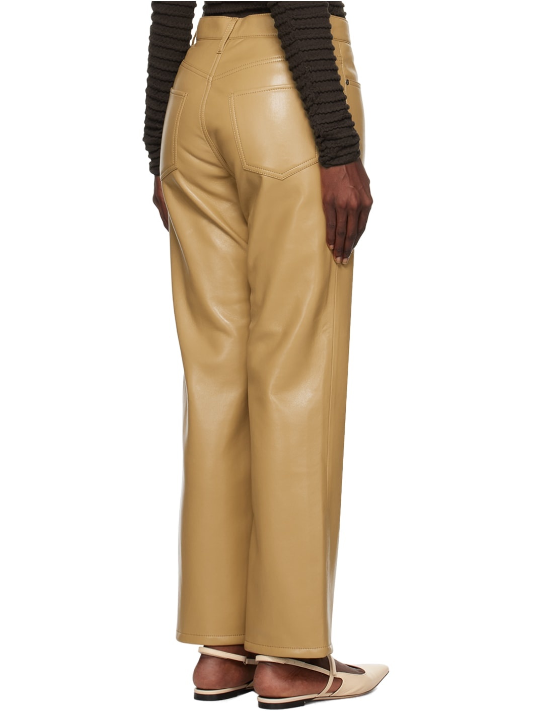 Tan 'Le Jane' Leather Pants - 3