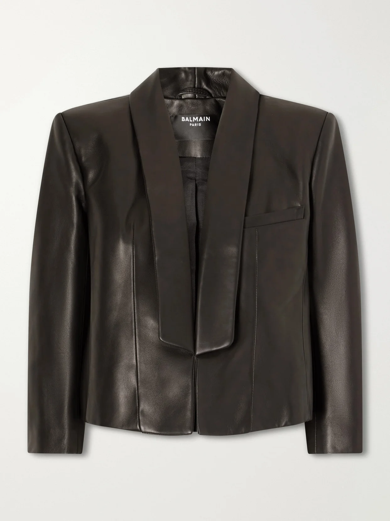 Cropped Leather Biker Jacket - 1