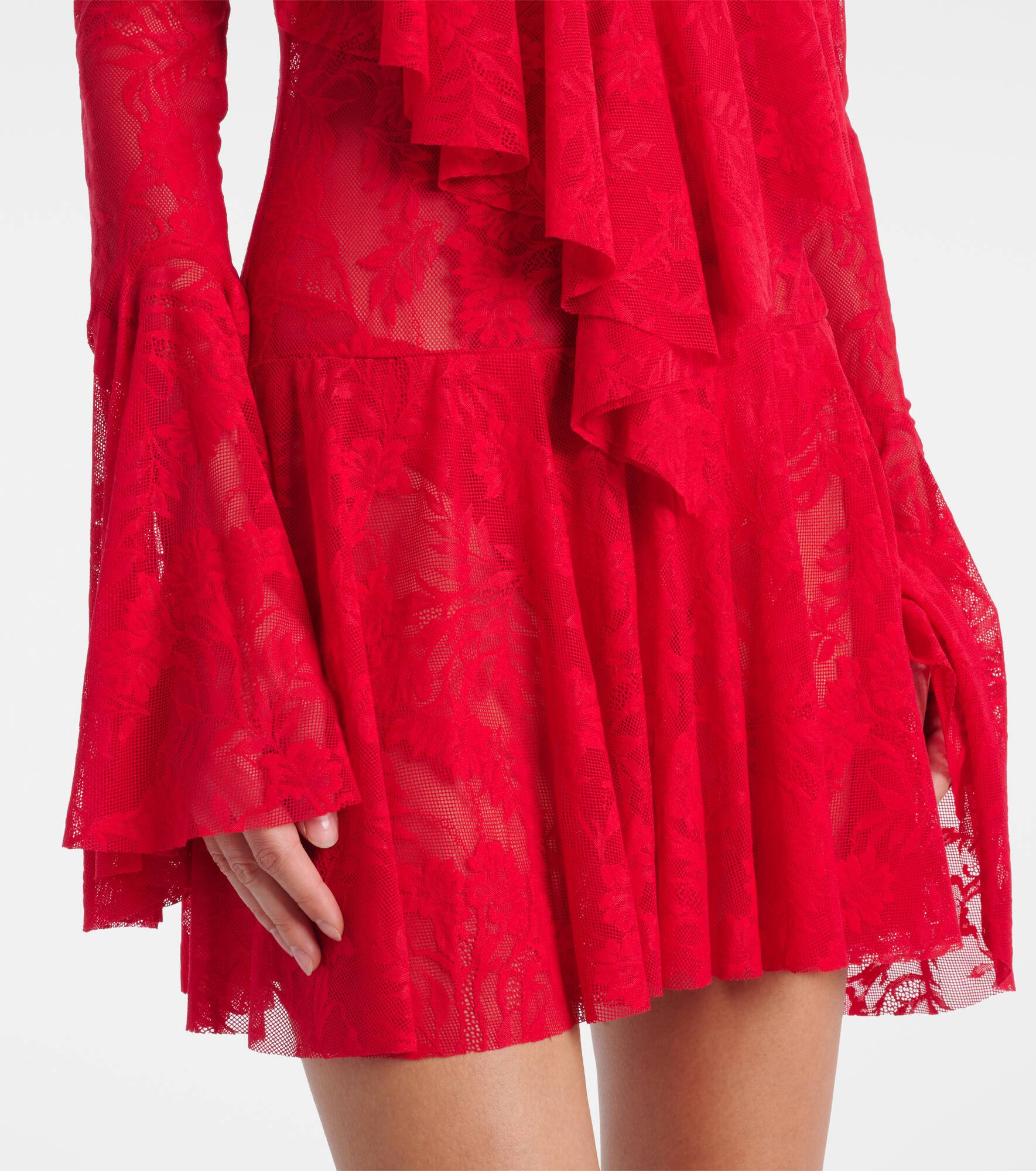 Ruffled semi-sheer lace minidress - 5
