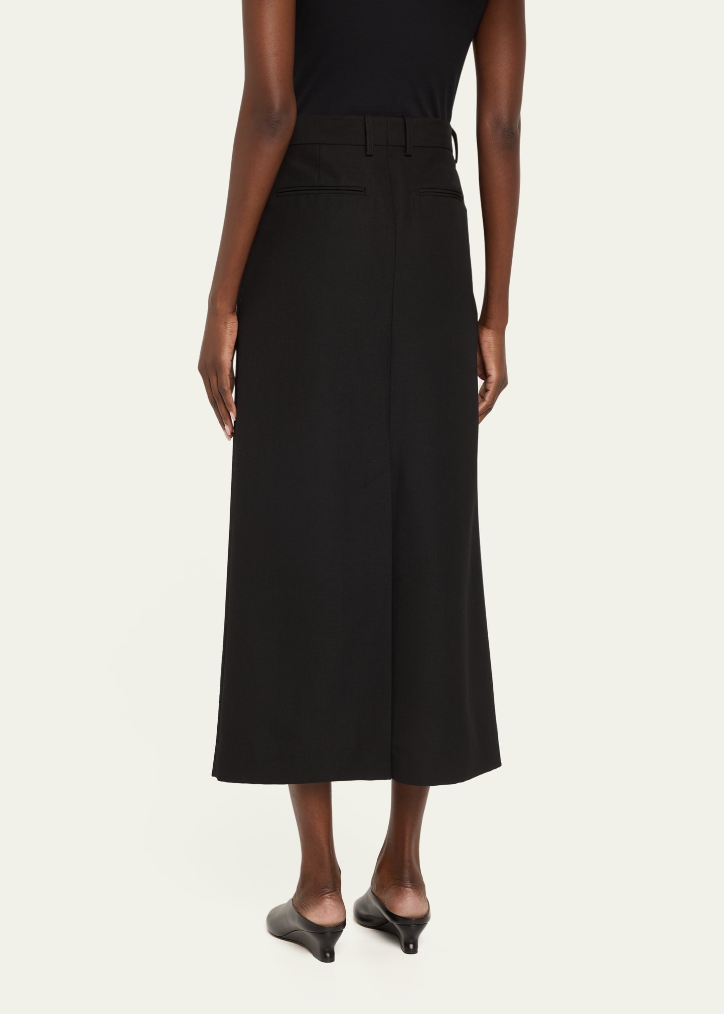 Low-Waist Tailored Straight Midi Skirt - 3