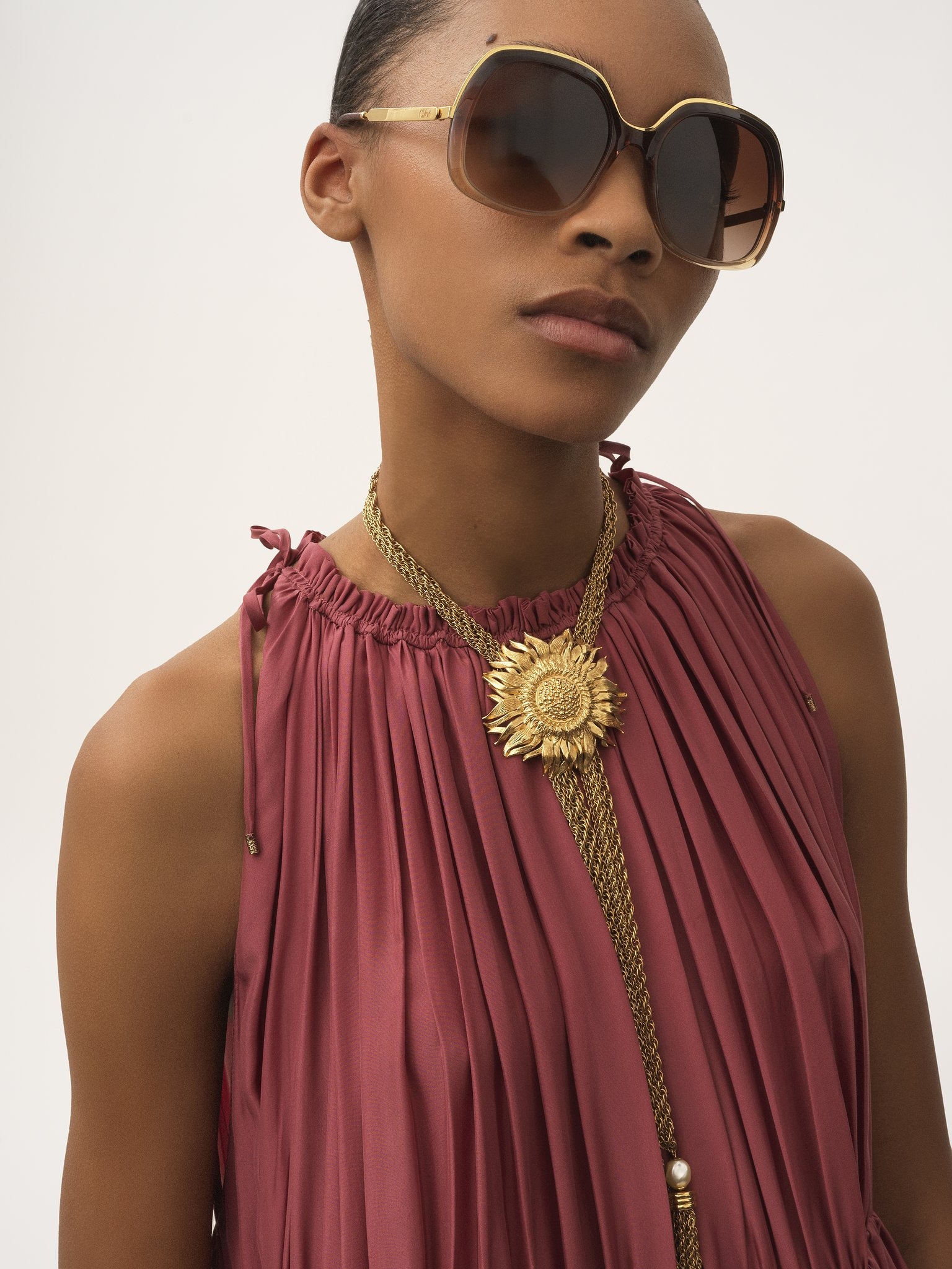 SLEEVELESS LONG DRESS IN WASHED SILK PONGÉ - 6
