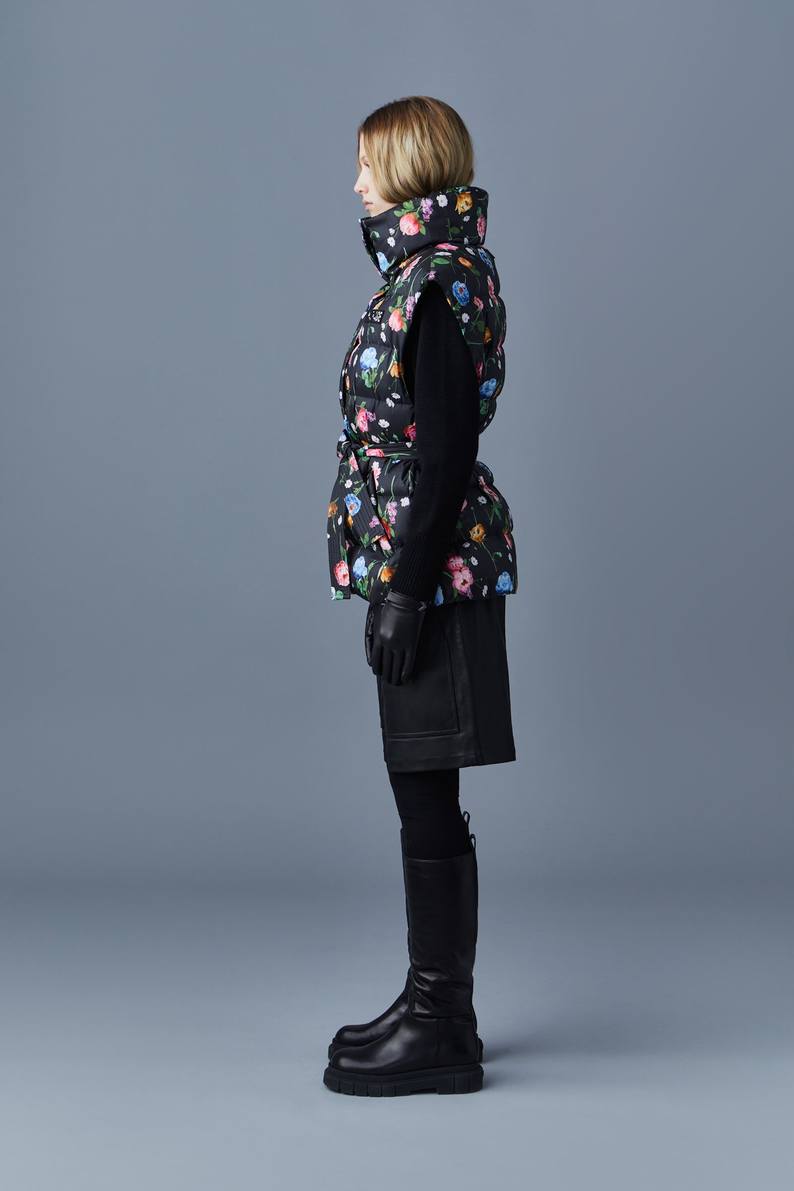 ZERINA duvet down floral vest with belt - 4