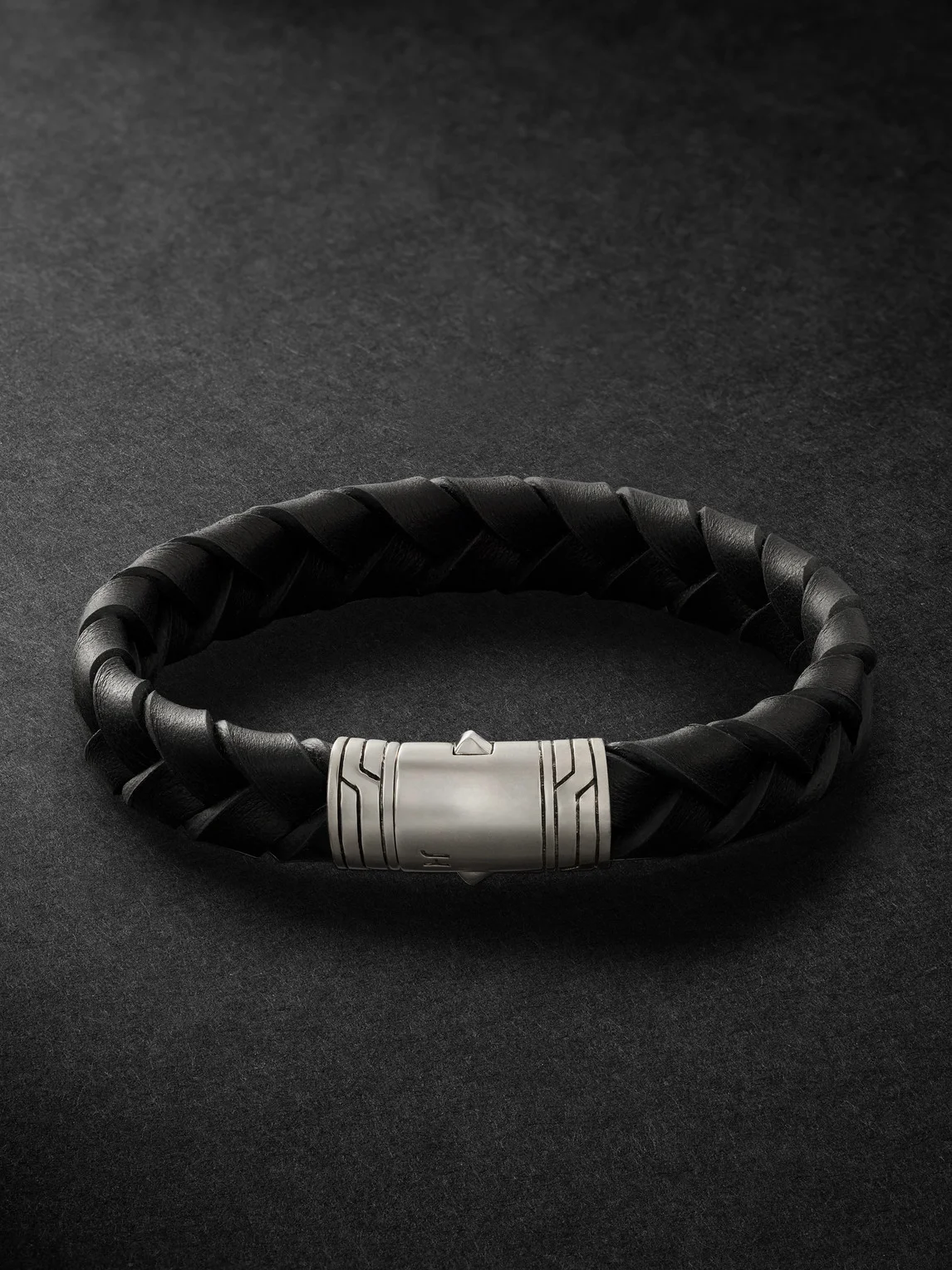 Woven Leather, Sterling Silver and Enamel Bracelet - 1