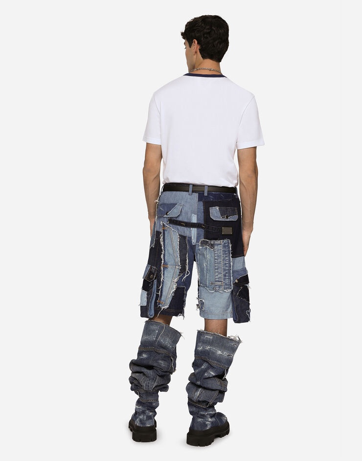 Stretch patchwork denim cargo shorts - 3