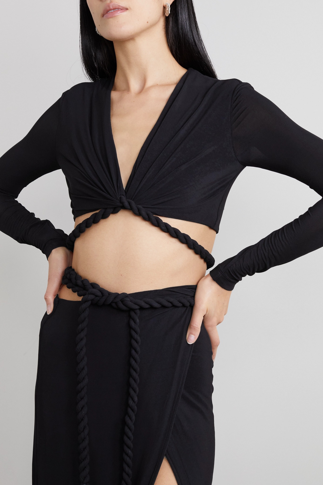 Cropped stretch-jersey wrap top - 3