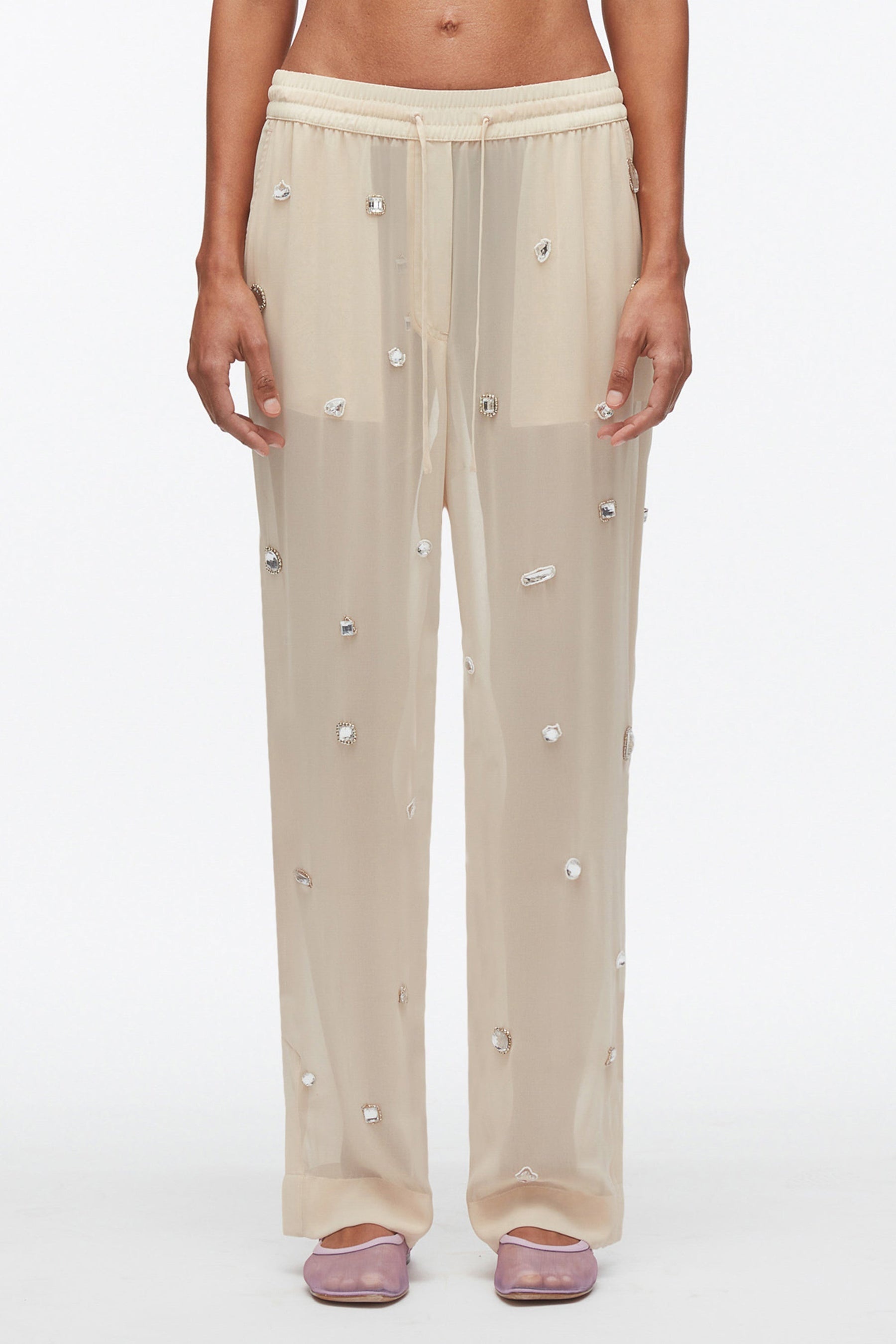 Halo Embroidered Chiffon Pant - 3