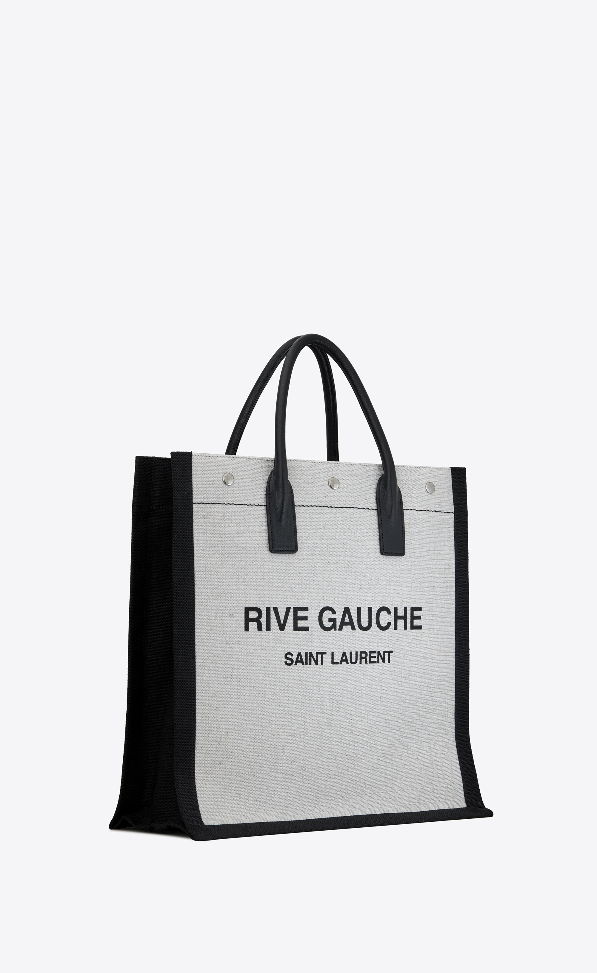 rive gauche north/south tote bag in printed linen and leather - 4