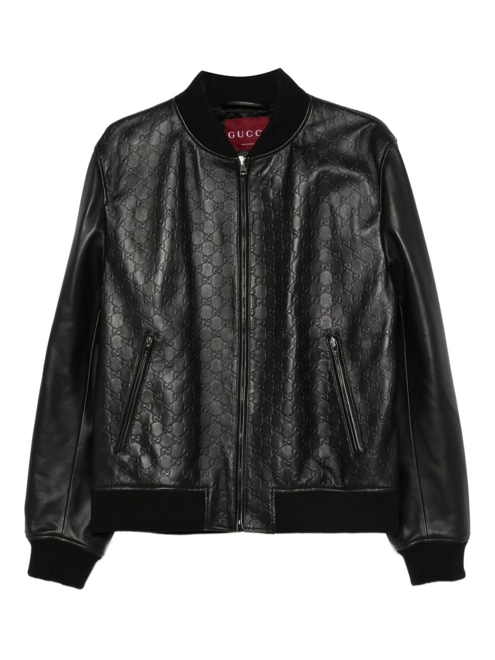 embossed GG leather bomber jacket - 1