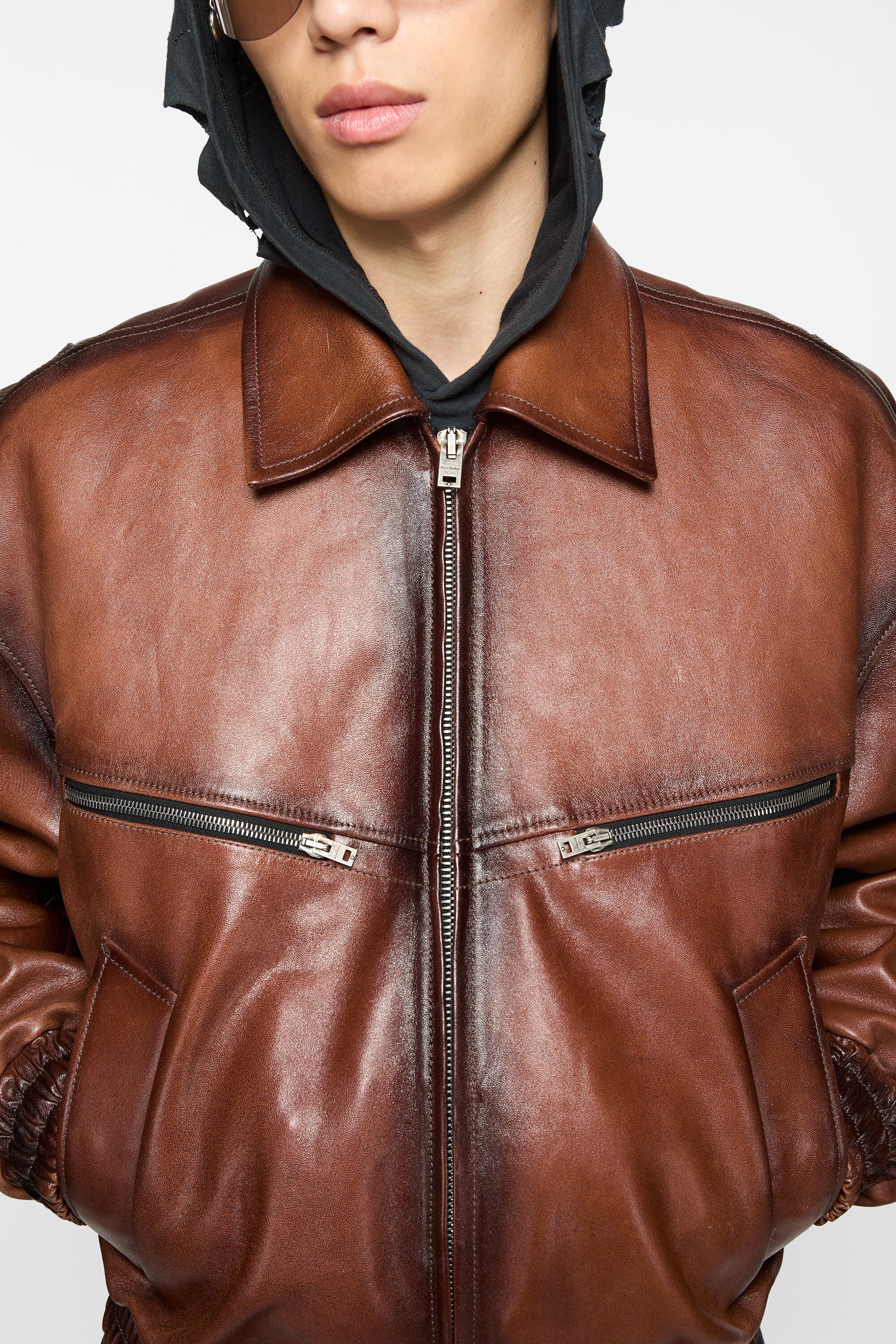 Leather bomber jacket - Cognac brown - 6