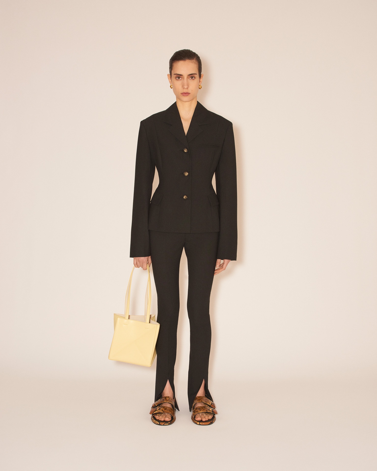 FLORINE - Tailored summer suiting slim pants - Black - 3