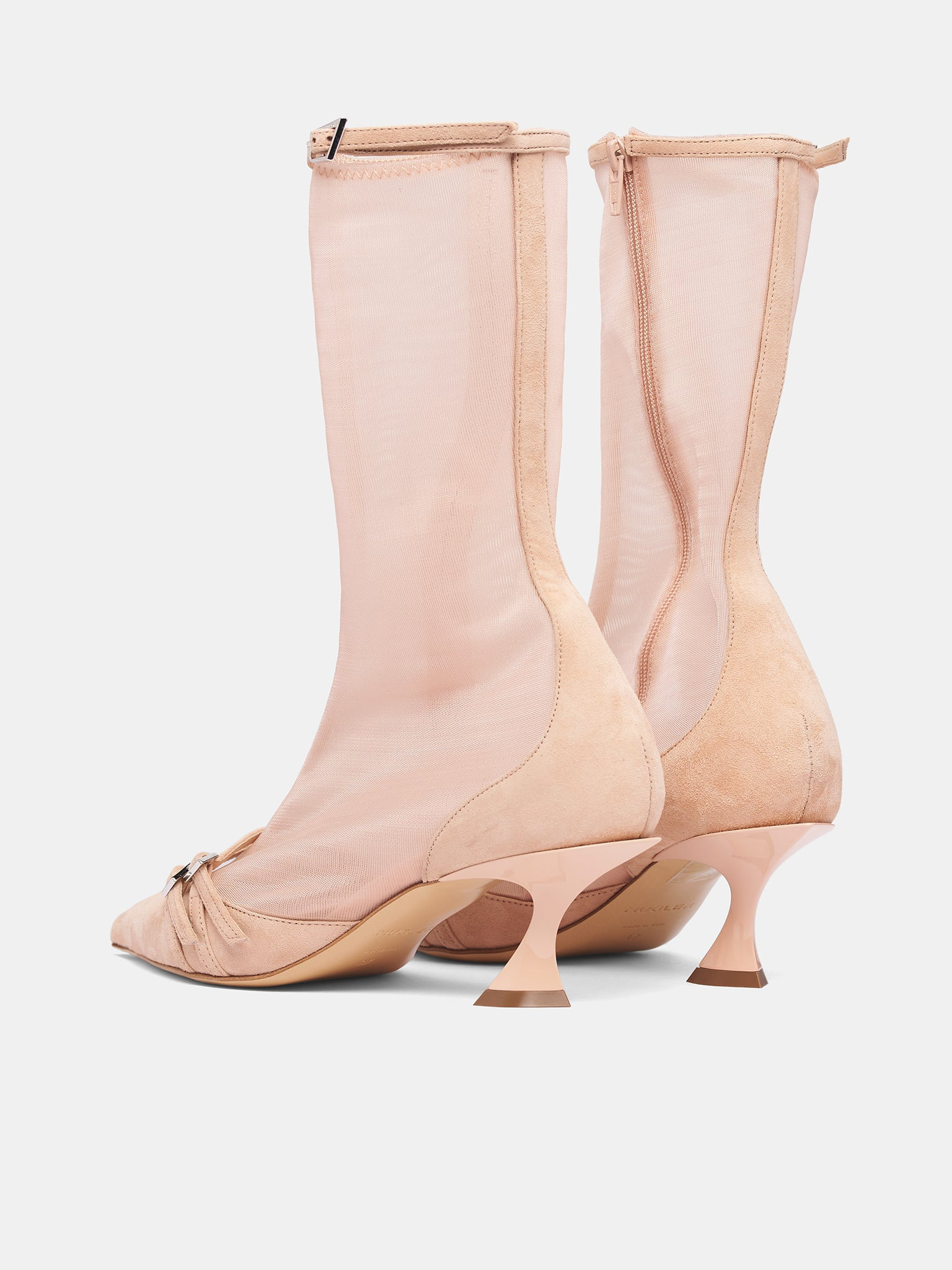 Nude Mesh Suede Kitten Boots - 5