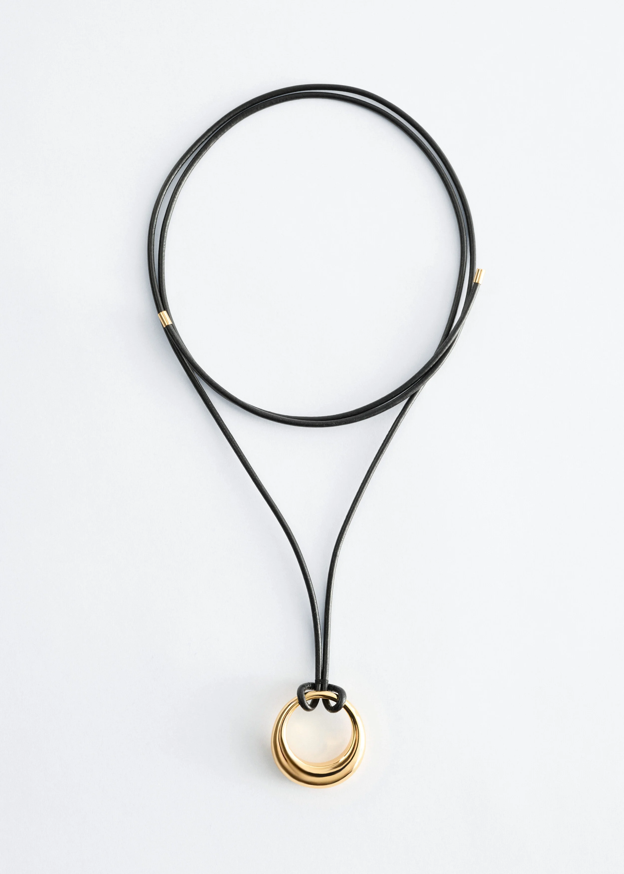 Ring-Pendant Leather Necklace - 1