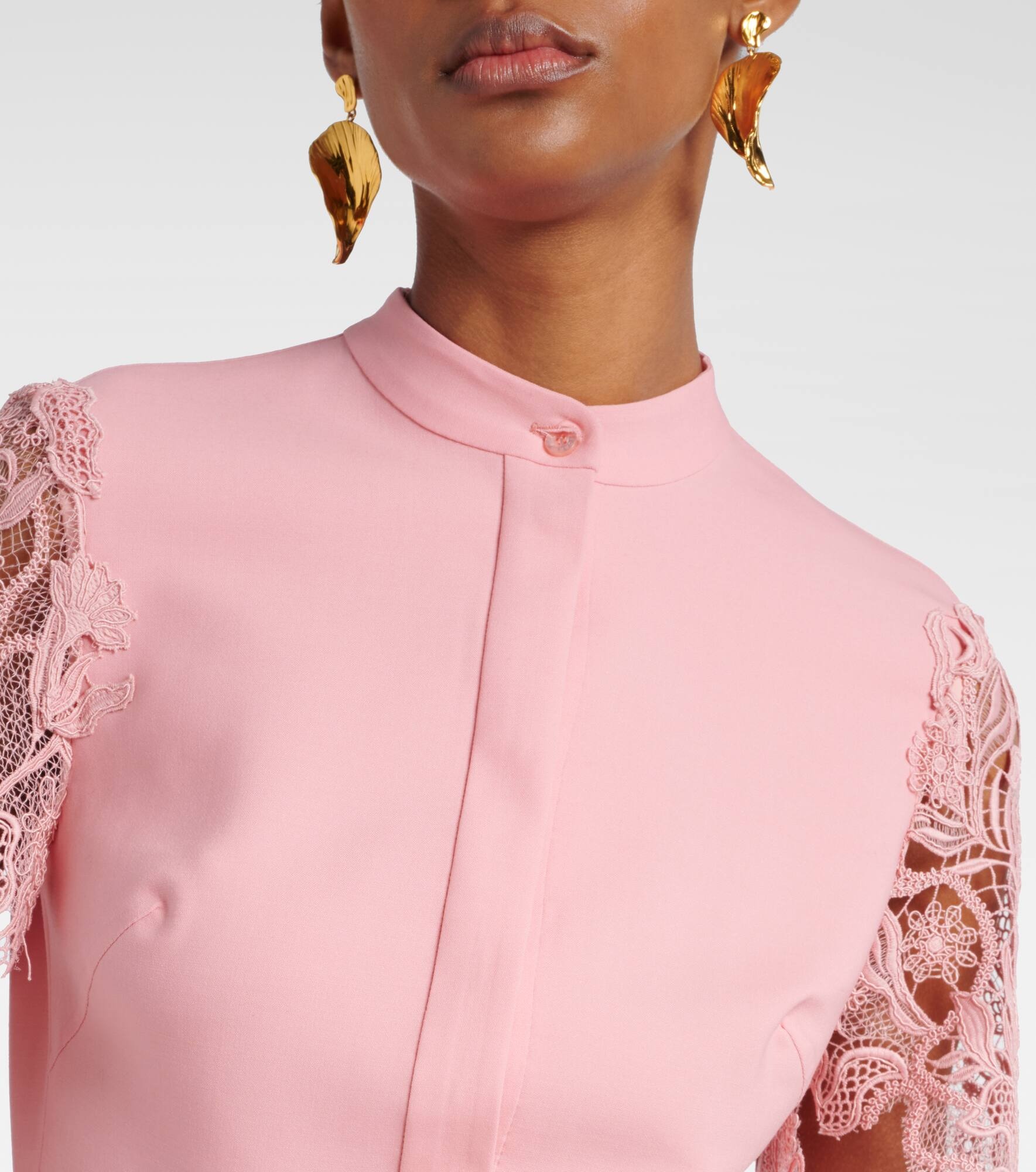 Guipure lace-trimmed wool-blend midi dress - 4