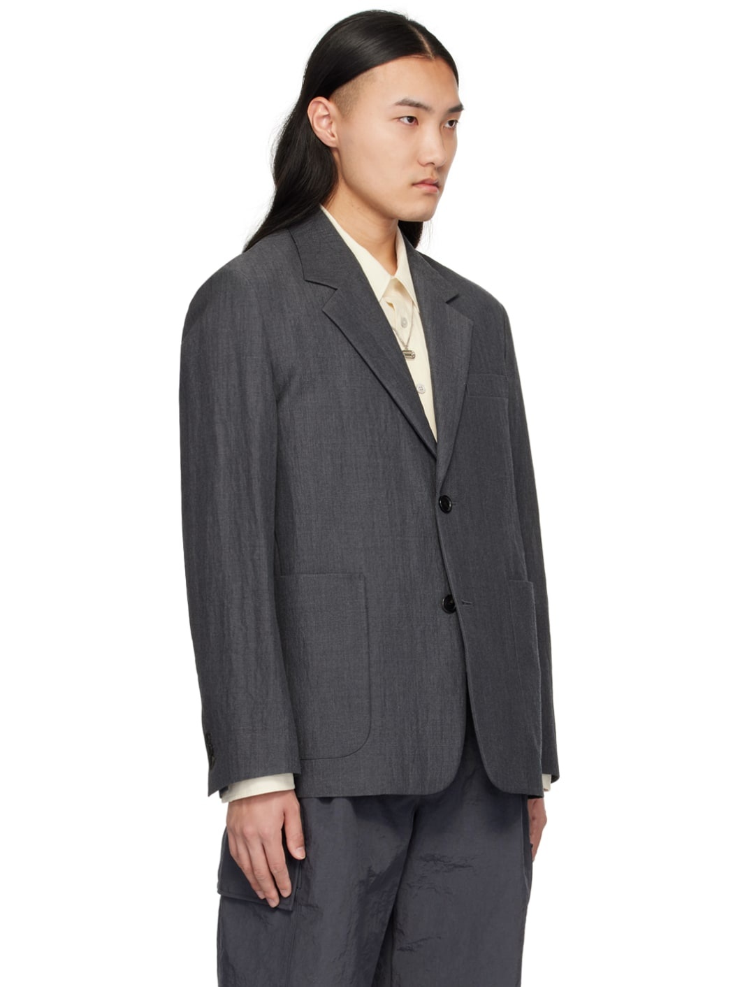 Gray Crinkled Blazer - 2