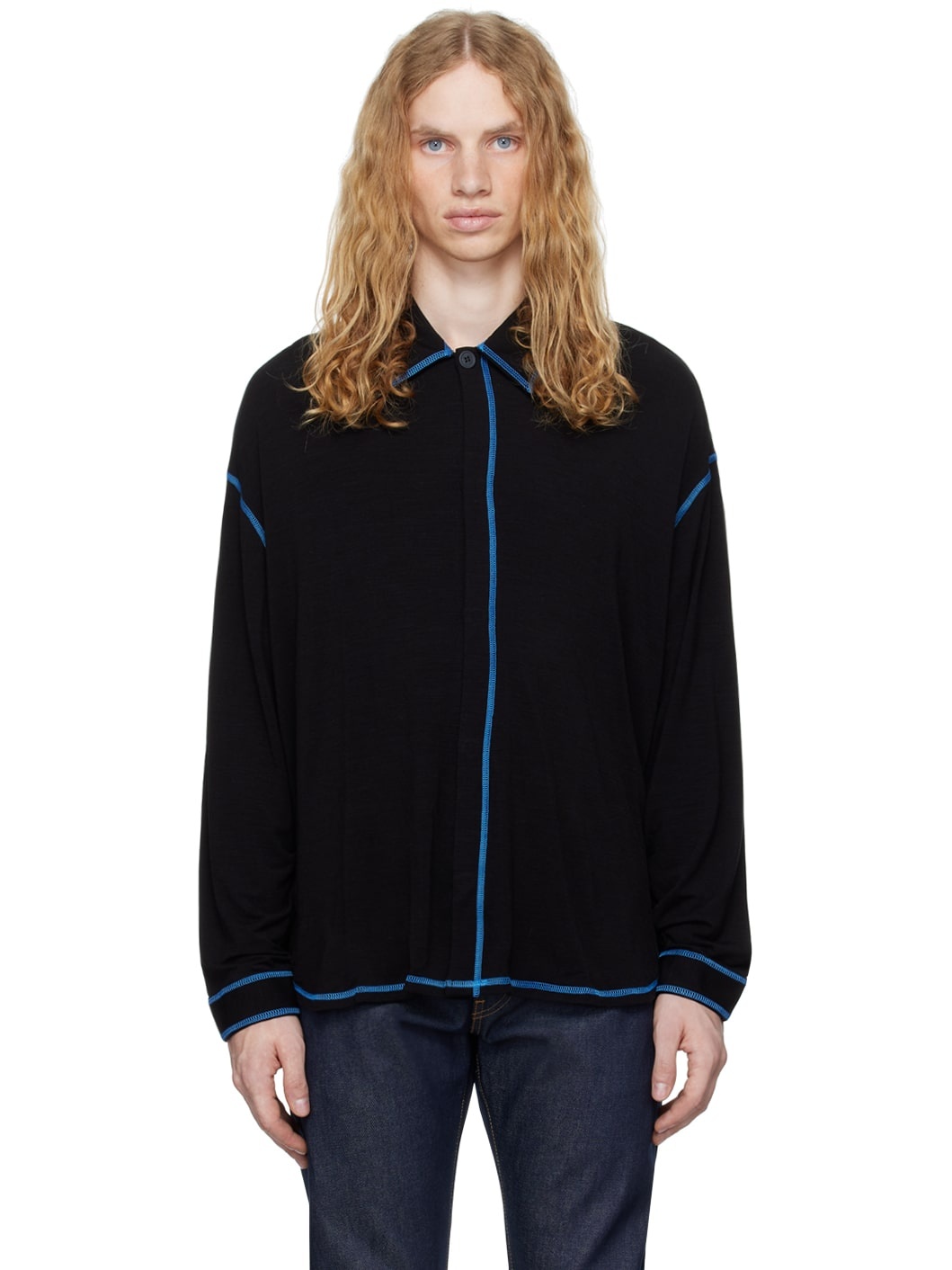 Black Jersey Over Shirt - 1