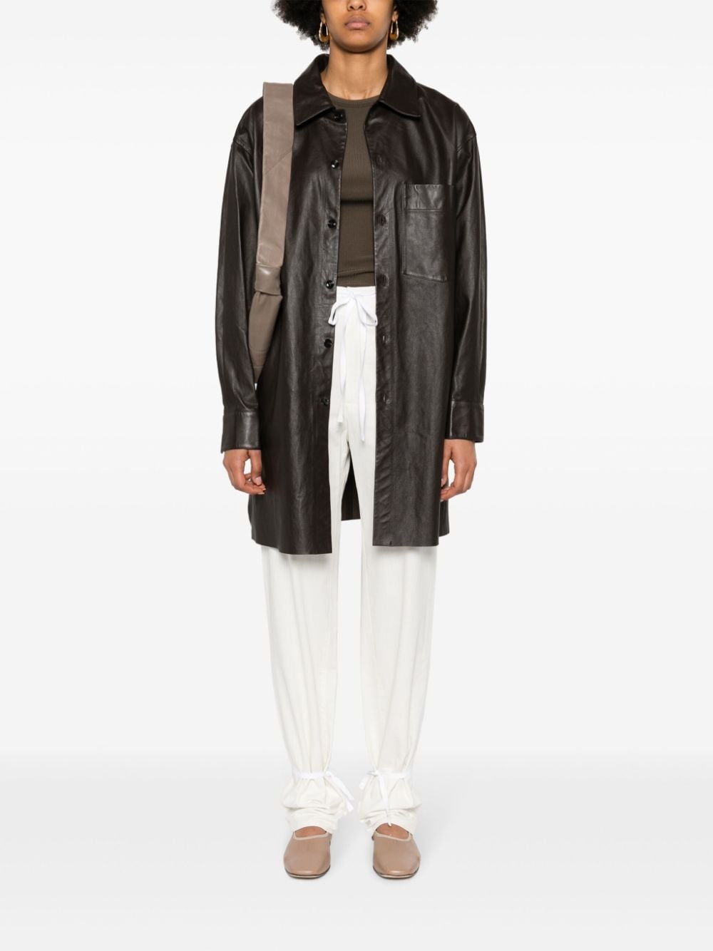 leather side-slits shirt - 2