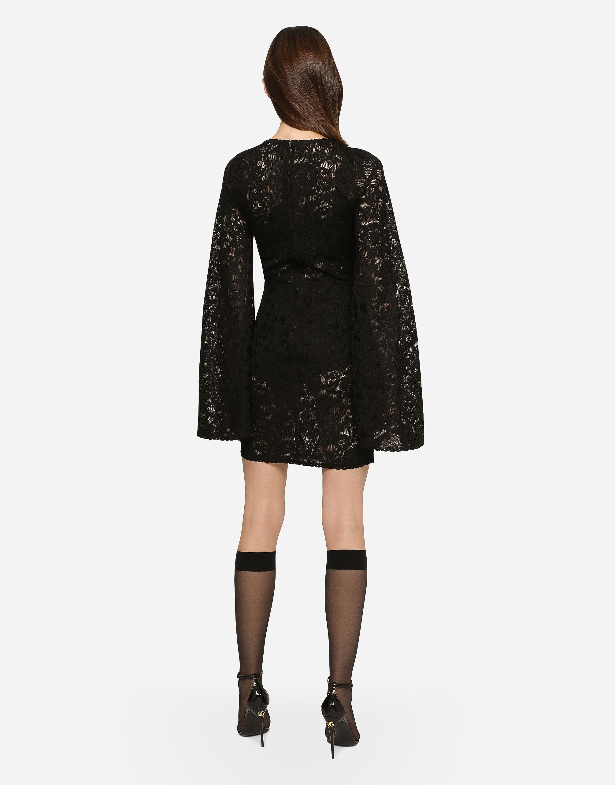 Short lace-stitch dress with full sleeves - 3