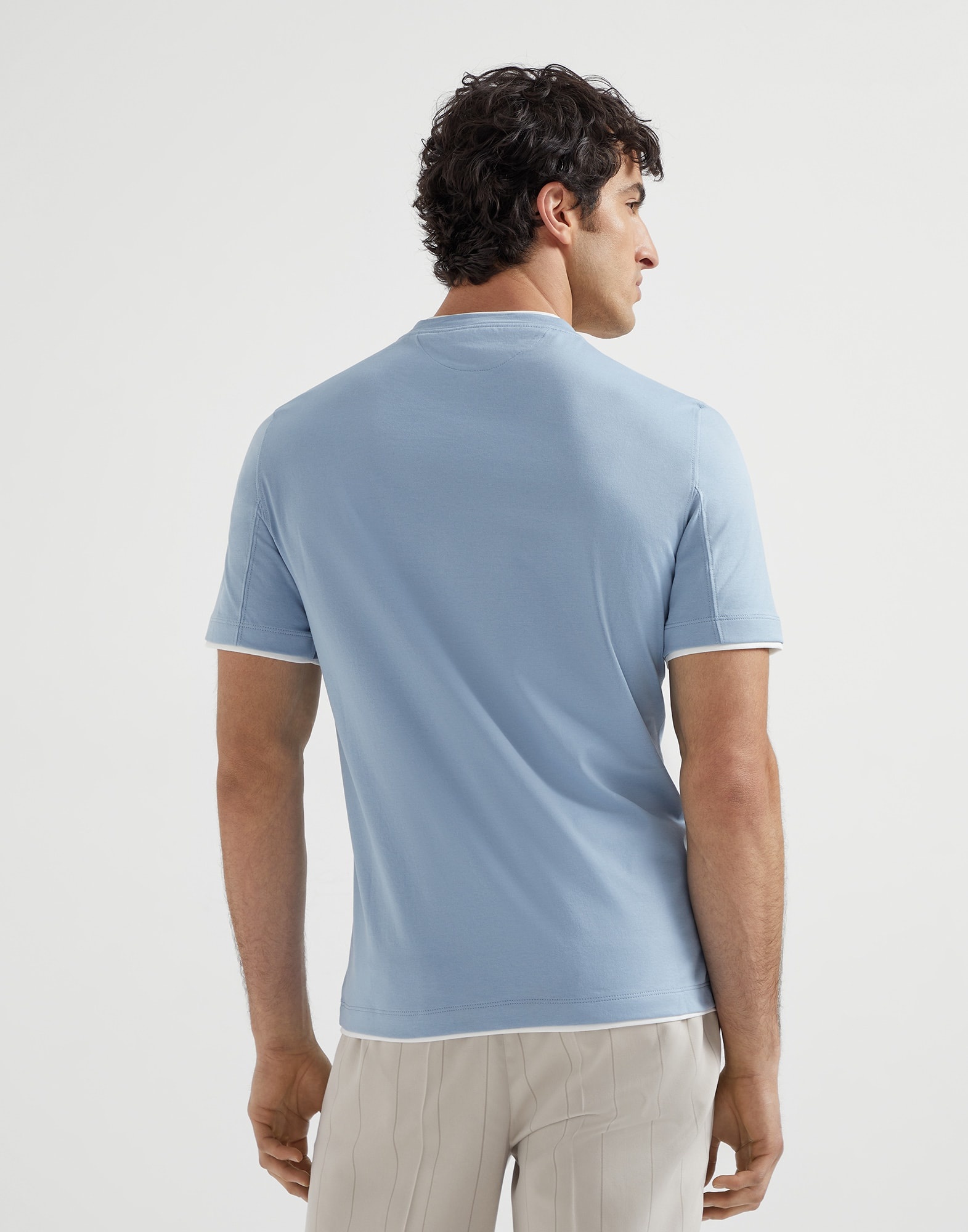 Cotton jersey crew neck T-shirt with faux-layering - 2