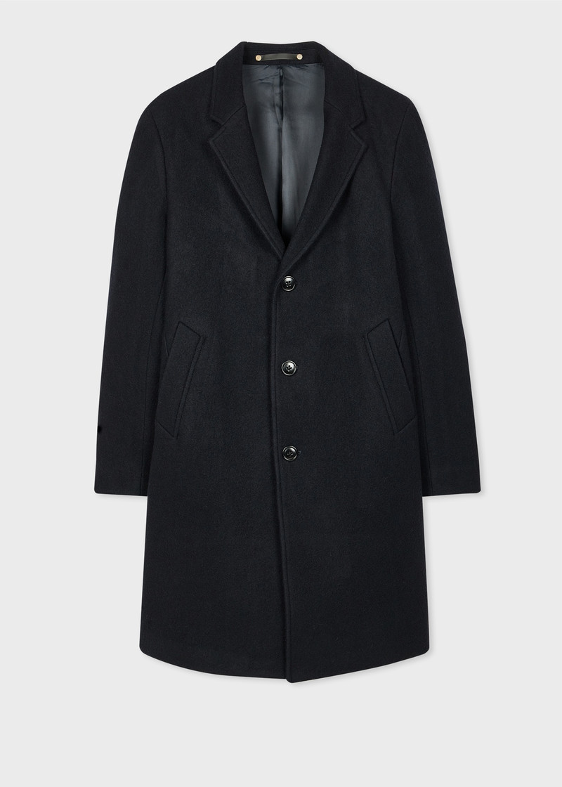 Dark Navy Recycled Wool-Blend Overcoat 1