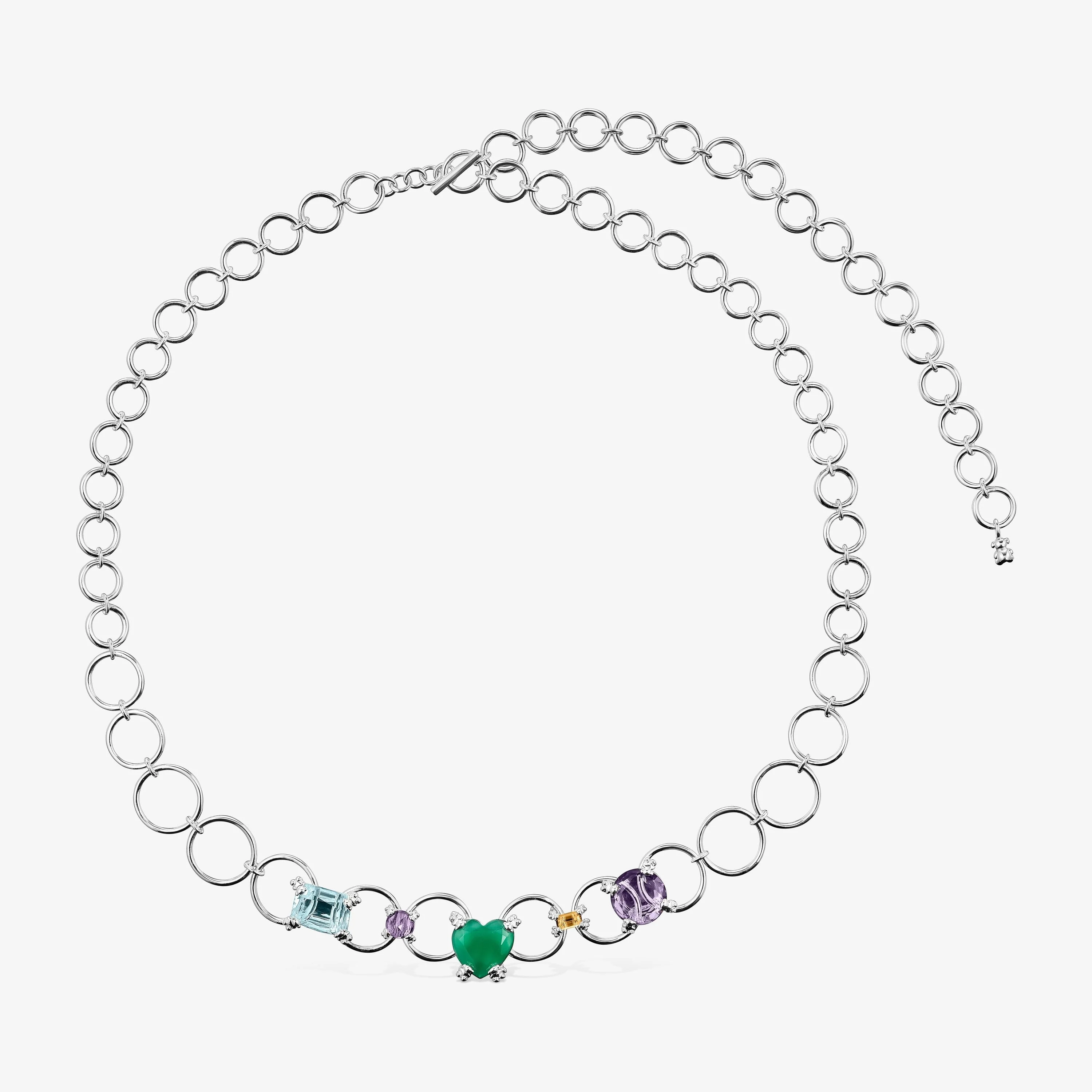 Silver Color Pills Ring necklace with gemstones - 1