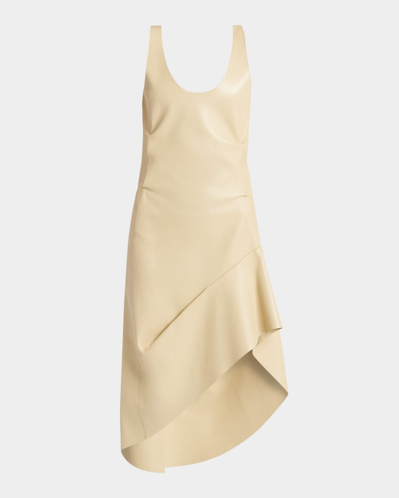 Sleeveless Leather Asymmetric Midi Dress 1